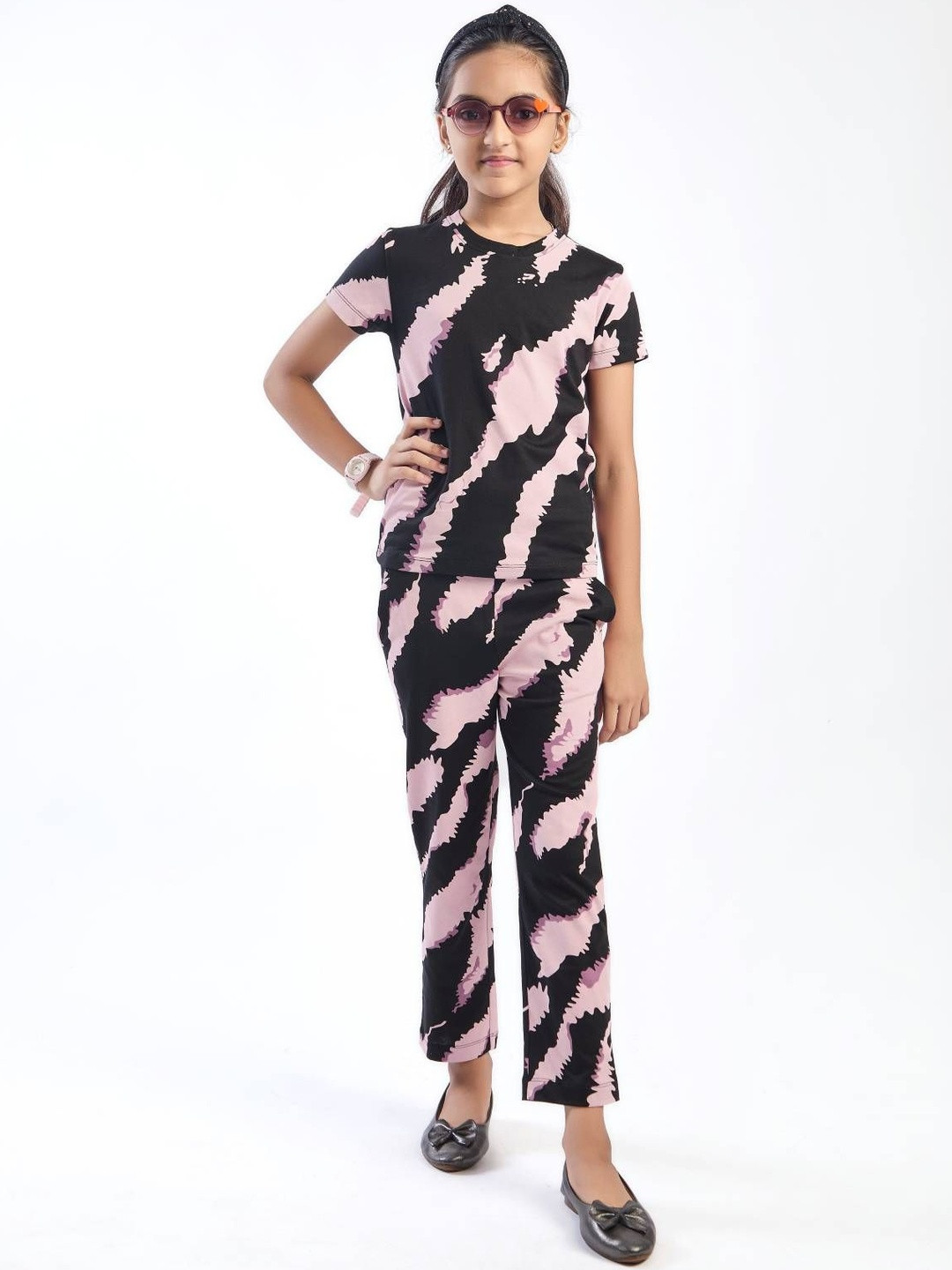 ONE SKY Printed Round Neck Pure Cotton T-shirt With Trousers