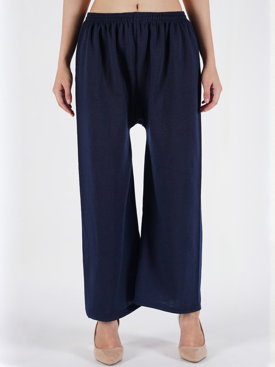 CROWN KING Women Mid-Rise Easy Wash Woolen Parallel Trouser