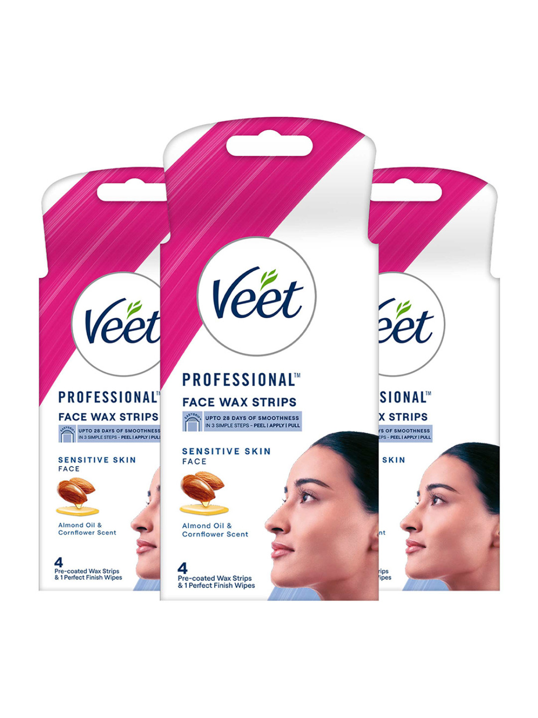 Veet Set of 3 Professional Face Wax Strips for Sensitive Skin - 4 Strips Each