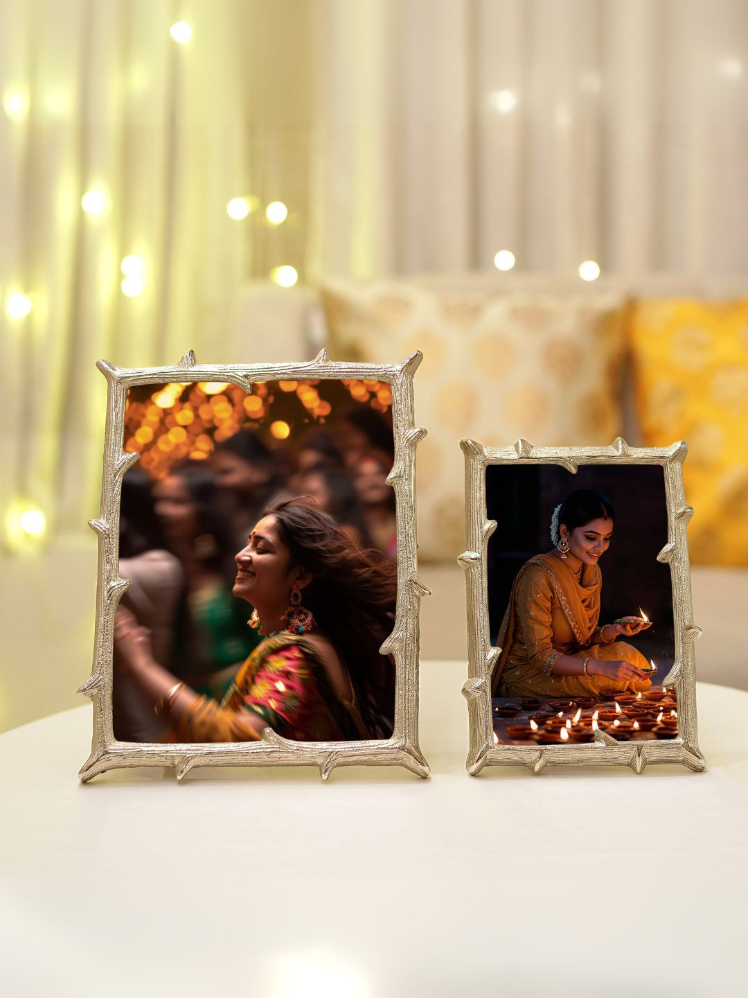 BEHOMA Silver-Toned Branch Shaped Table-Top 4x6 & 6x8 Photo Frame