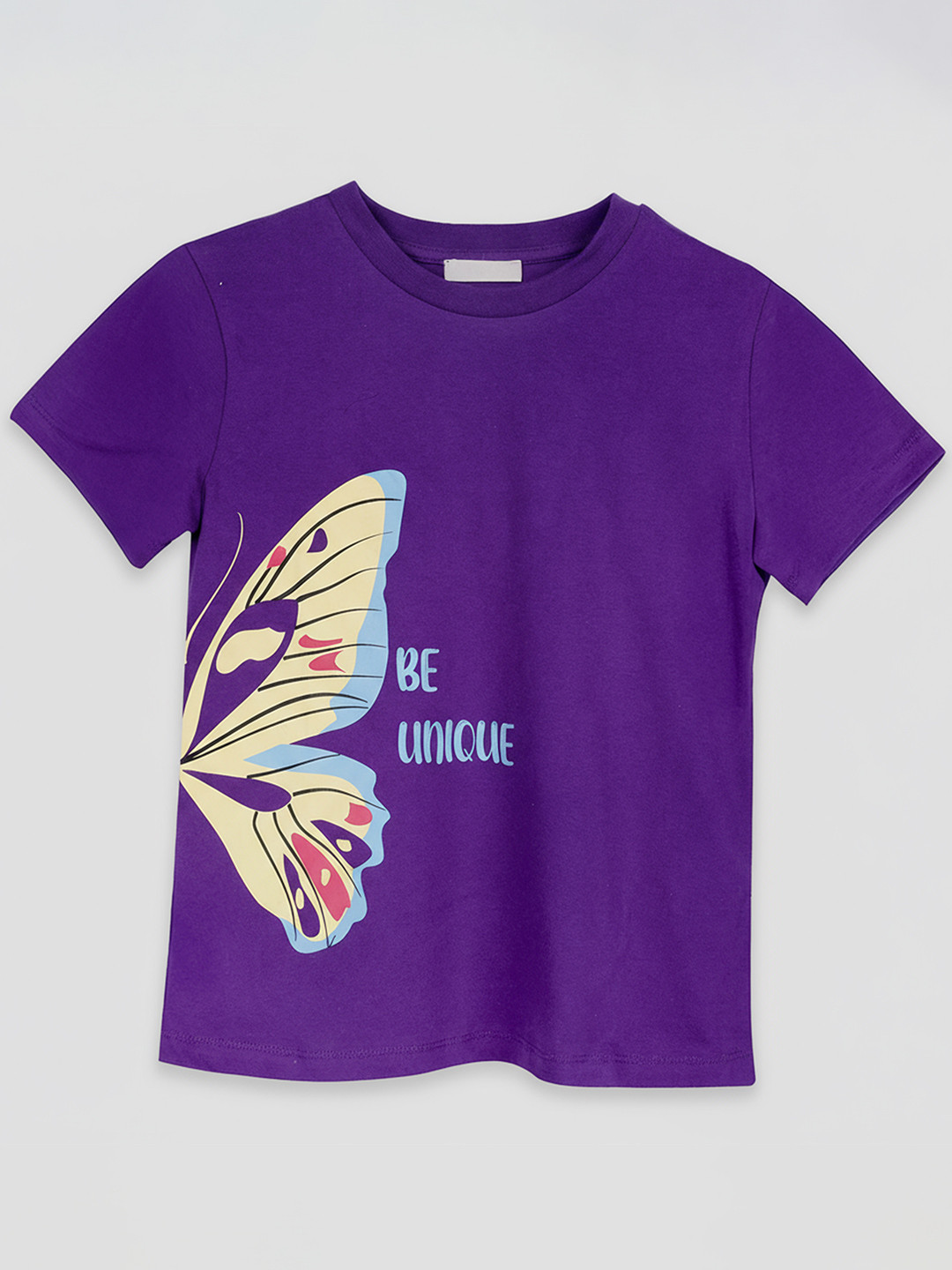 Purple United Kids Girls Placement Graphic Printed Round Neck T-shirt