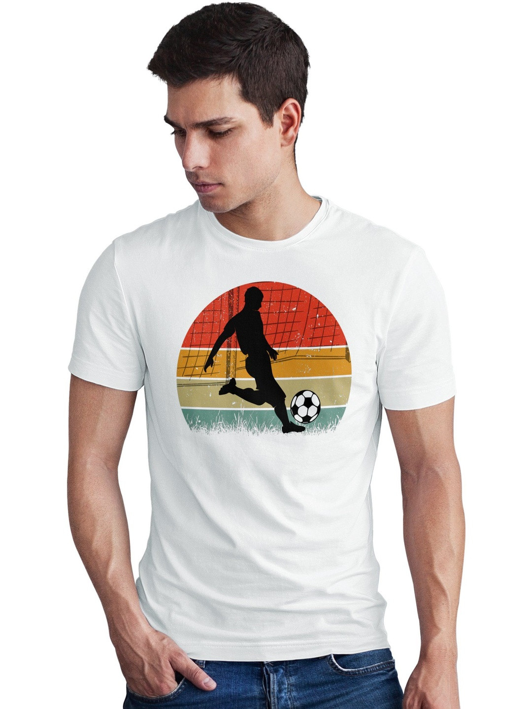 Seekbuylove Men Retro Soccer Player Printed Bio Finish Regular Fit T-shirt