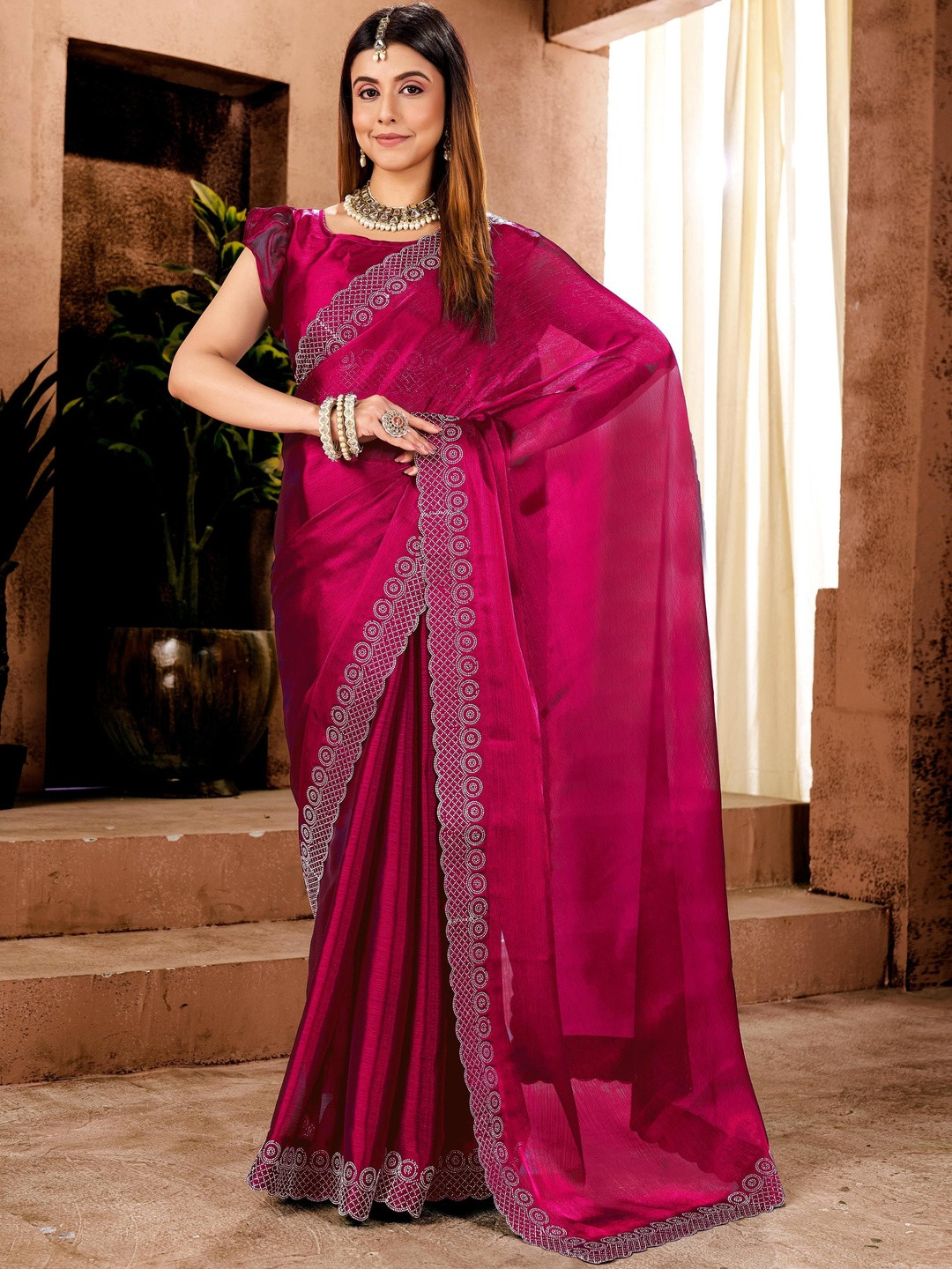 Women Luxury Glow and Premium Jimmy Choo Saree with Classic Border Work Work Saree