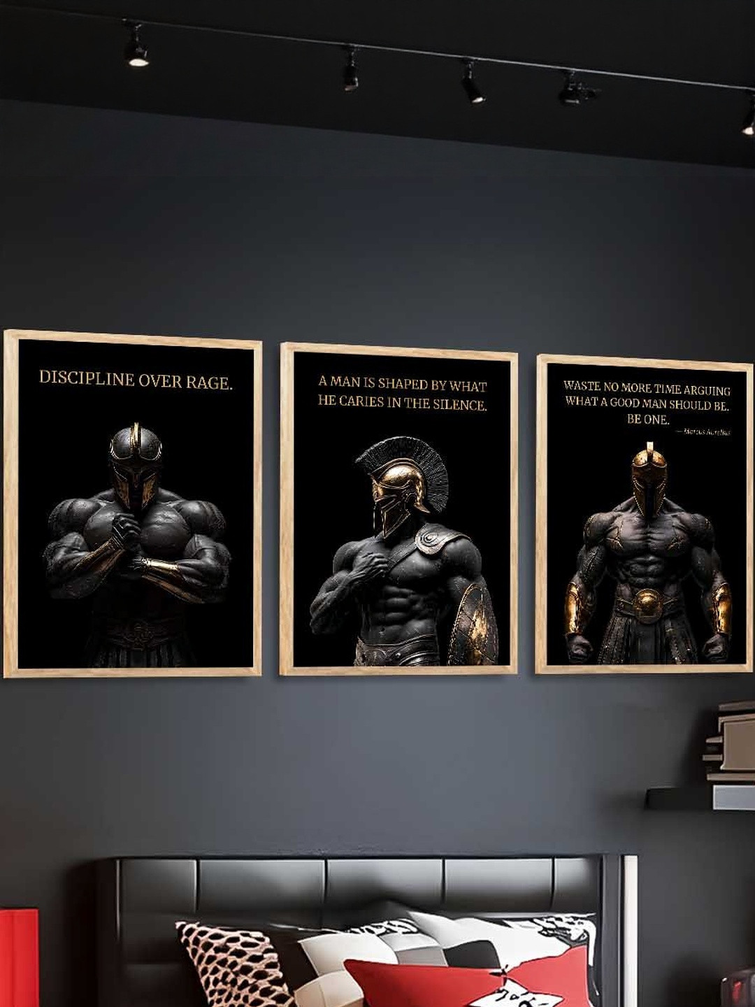 Kotart Brown Wooden 3 Pieces Wall Hallway Portrait Painting Wall Arts 13 x 17 Inch