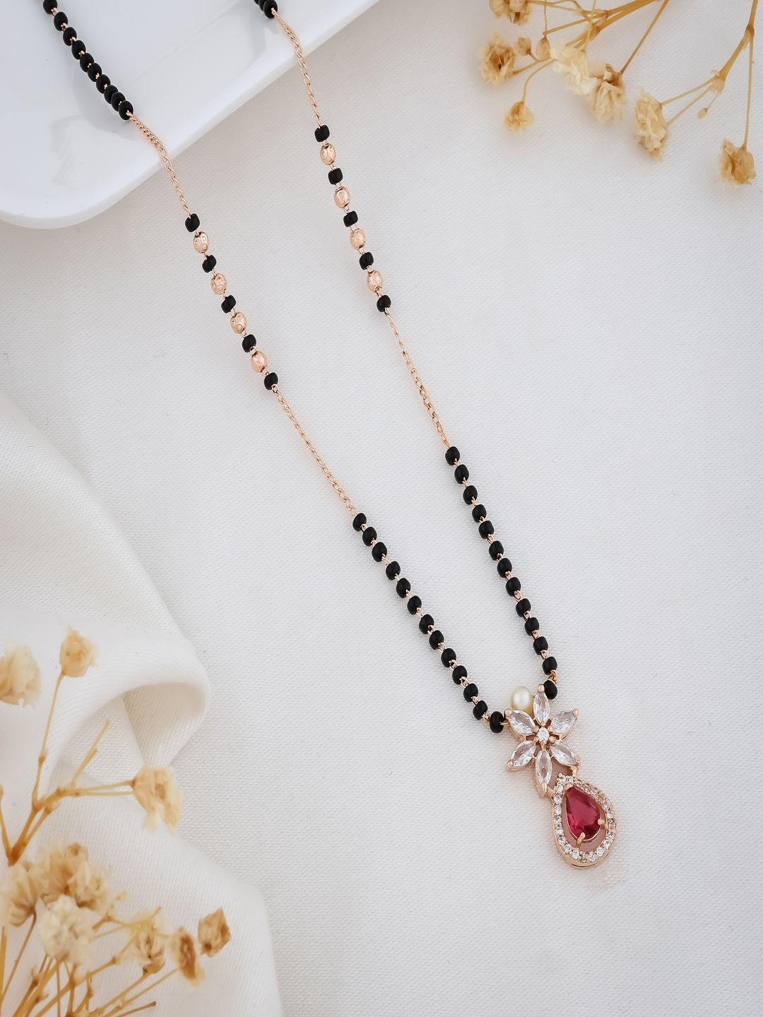 jiya jewels Rose Gold-Plated Artificial Stones and Beads Mangalsutra
