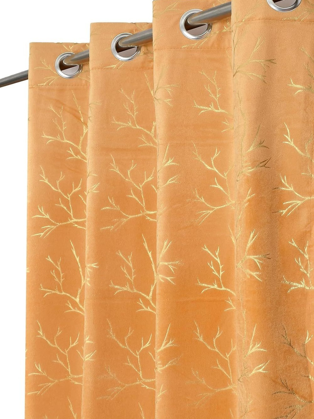 Aura Bronze-Toned Floral Room Darkening Long Door Curtains