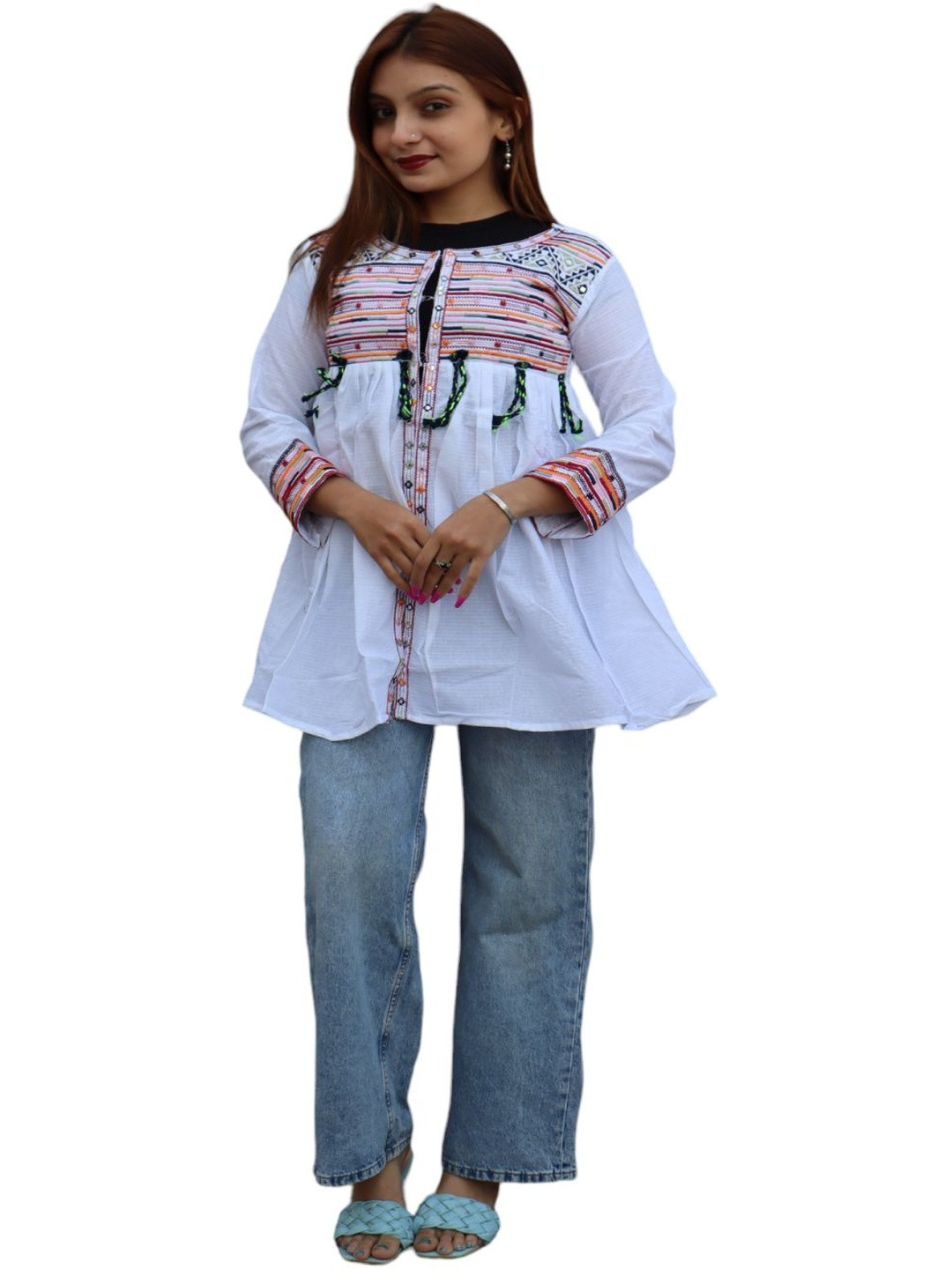 TAVAN Tassels Embroidered Longline Empire Top