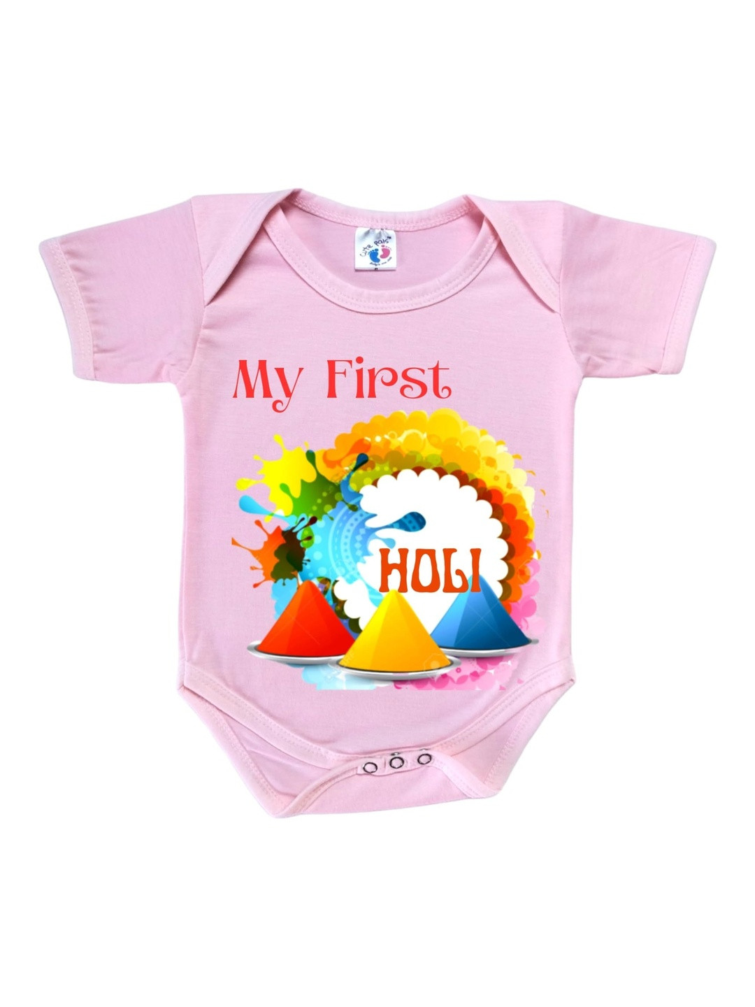 Cute Pals Infants Envelope Neck My 1st Holi Printed Cotton Bodysuit