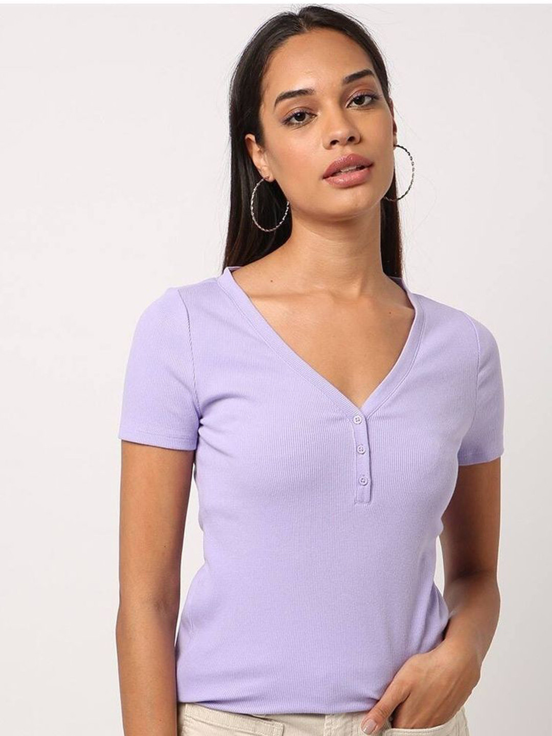 GAP Women Ribbed Slim Fit Henley Neck Top