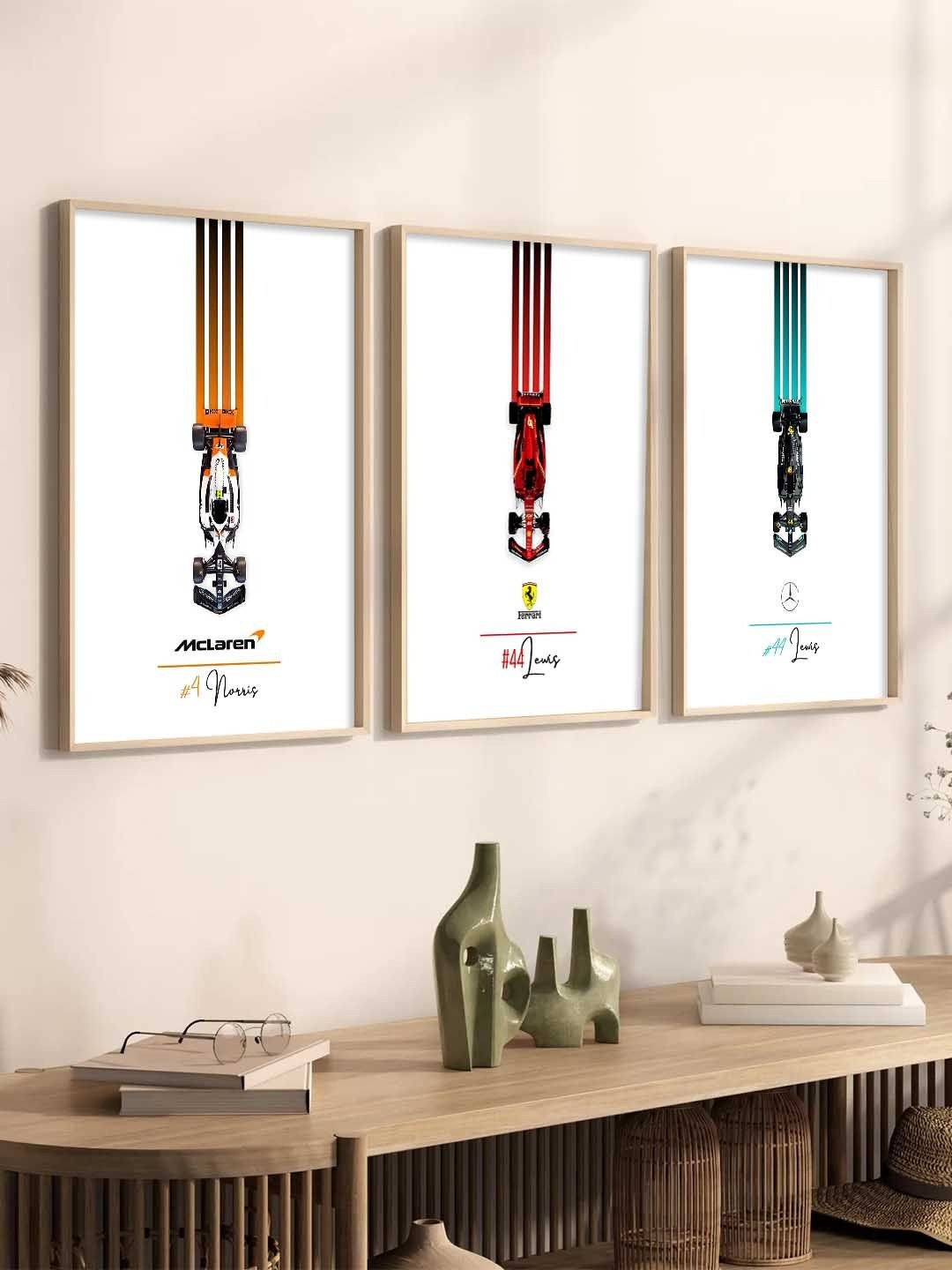 Kotart White 3 Pieces Sports Car Printed Wooden Wall Arts