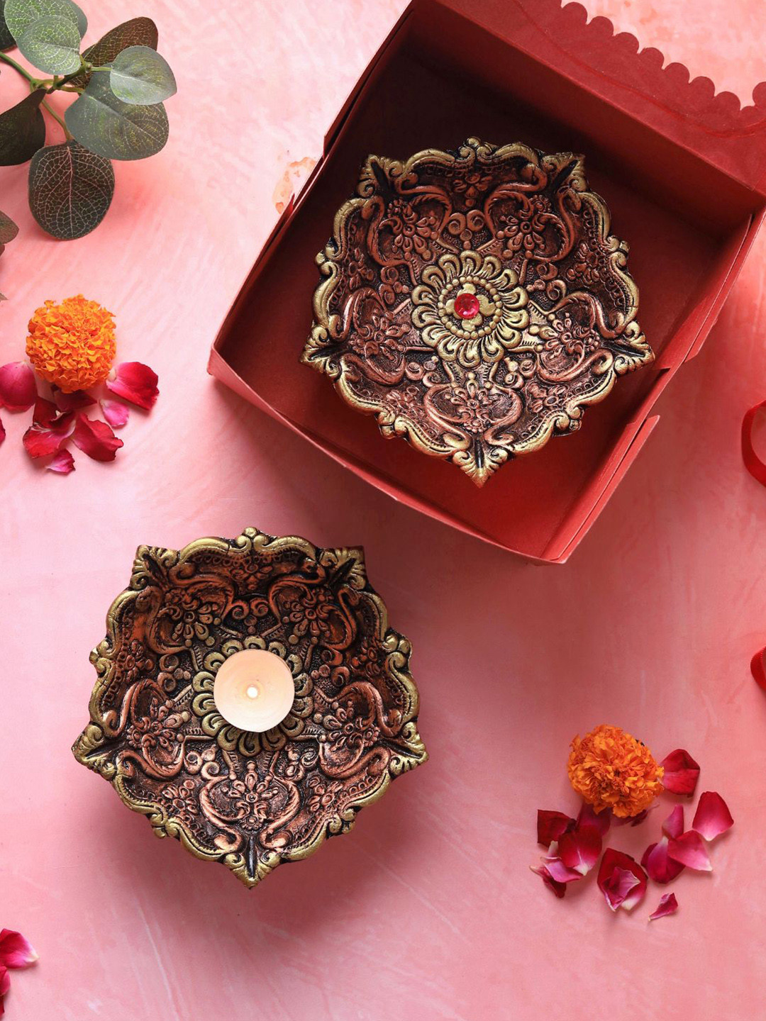 The handicraftian 2 Pieces Brown & Yellow Eco Friendly Diyas