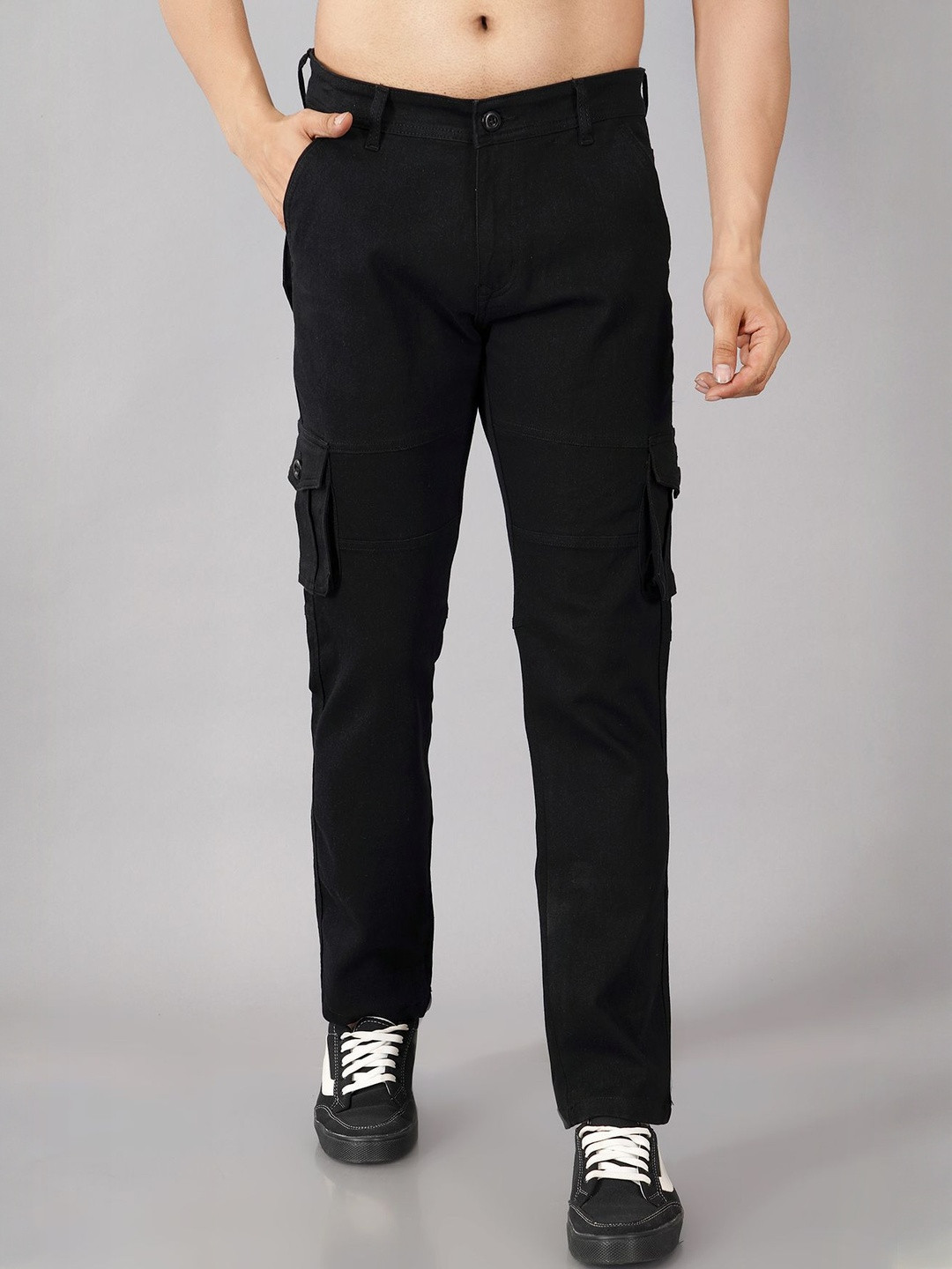 NIVASU Men Regular Fit Mid-Rise Black Cargo Jeans