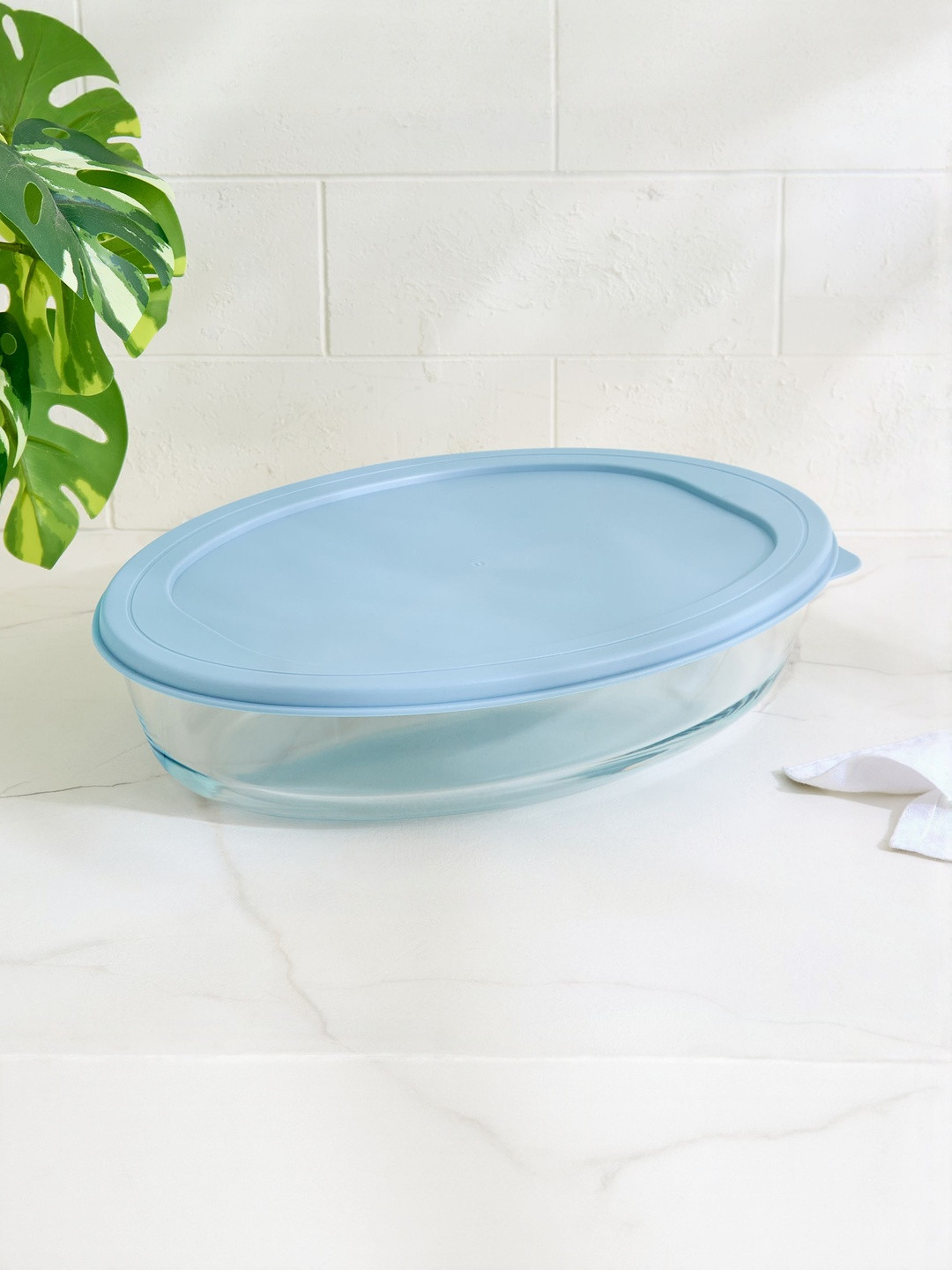 Home Centre Bakers Pride Elara Blue Borosilicate Glass Baking Dish 2.4L With Lid