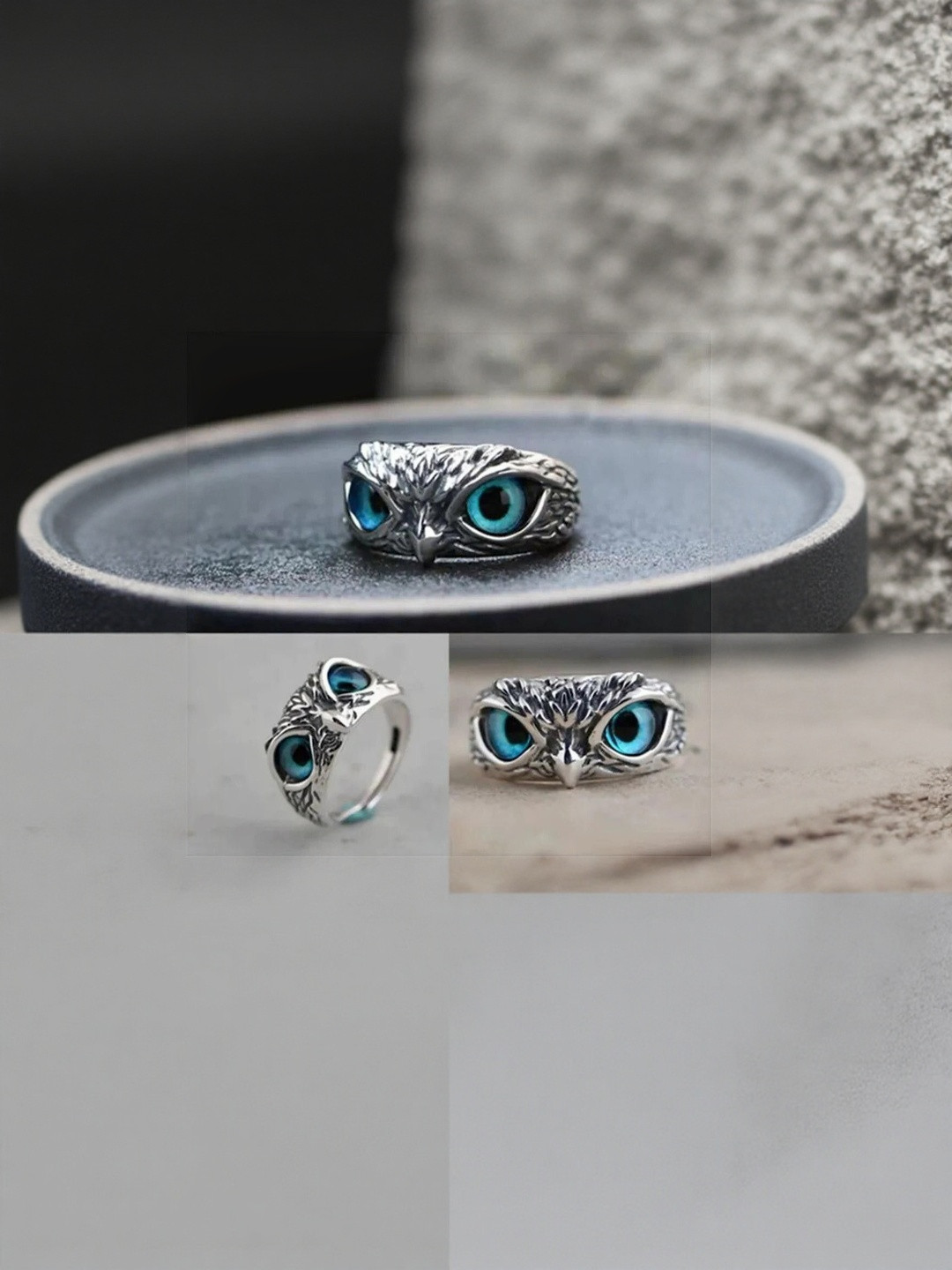 J.S ENTERPRISES Unisex Silver-Toned Owl Motif Stainless Steel Finger Ring