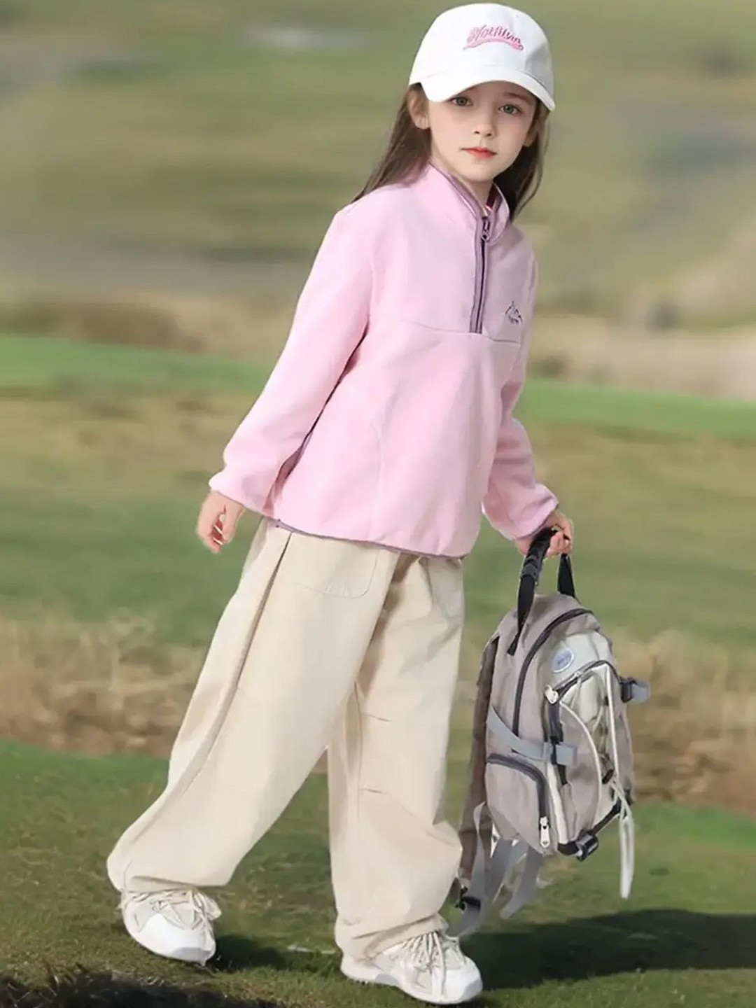 INCLUD Girls Pink Fleece Half Zipper Jacket