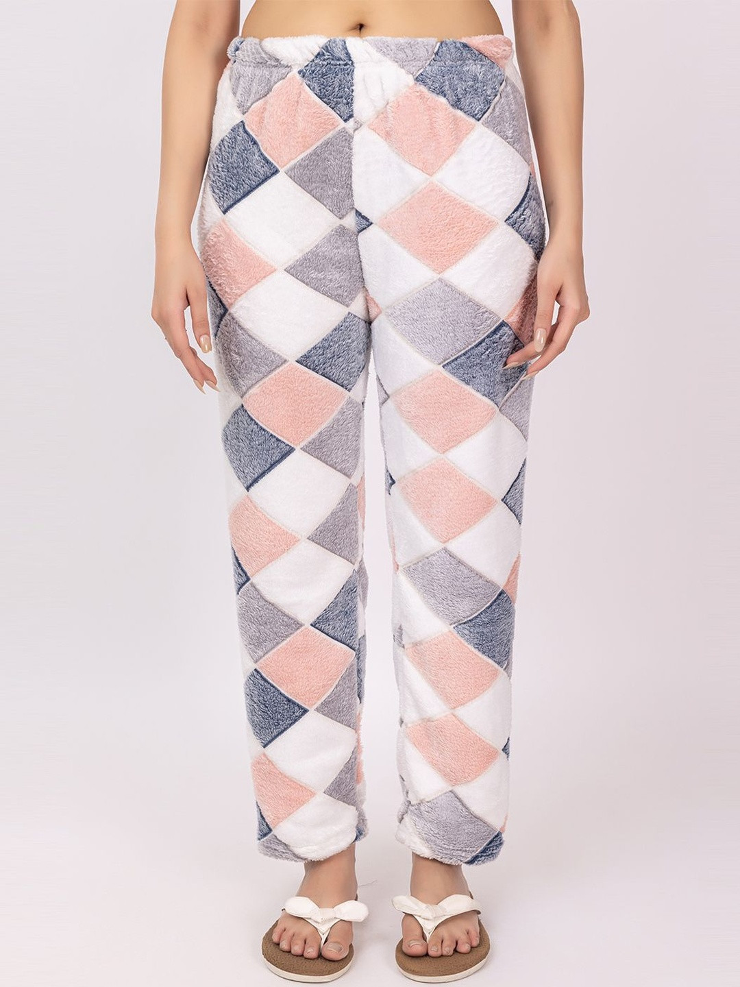 RG BY S.S. Clothing Women Checked Mid-Rise Inner Elastic Woollen Straight-Leg Lounge Pants