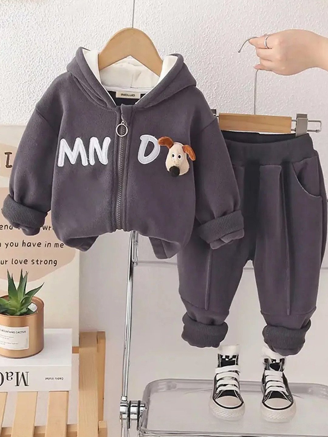 INCLUD Boys Embroidered Hooded Zipper Jacket With Jogger Clothing Set