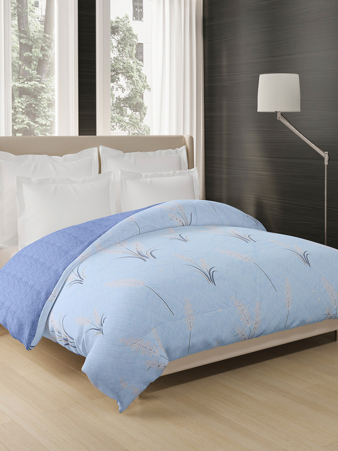 Status Grey & Blue All Season Reversible Printed 210 GSM Double Bed Comforter