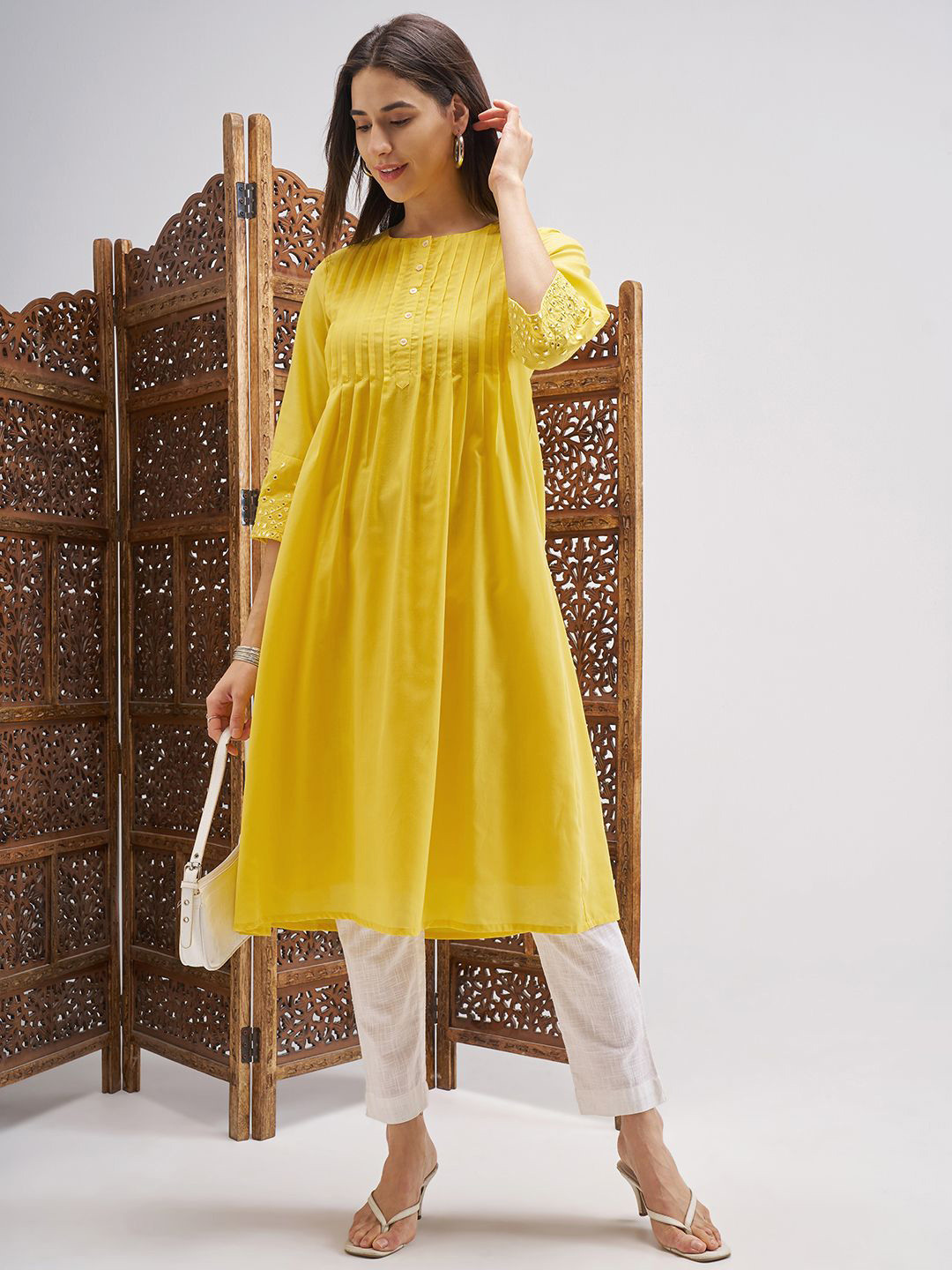 Vishudh Women Pleated A-Line Kurta