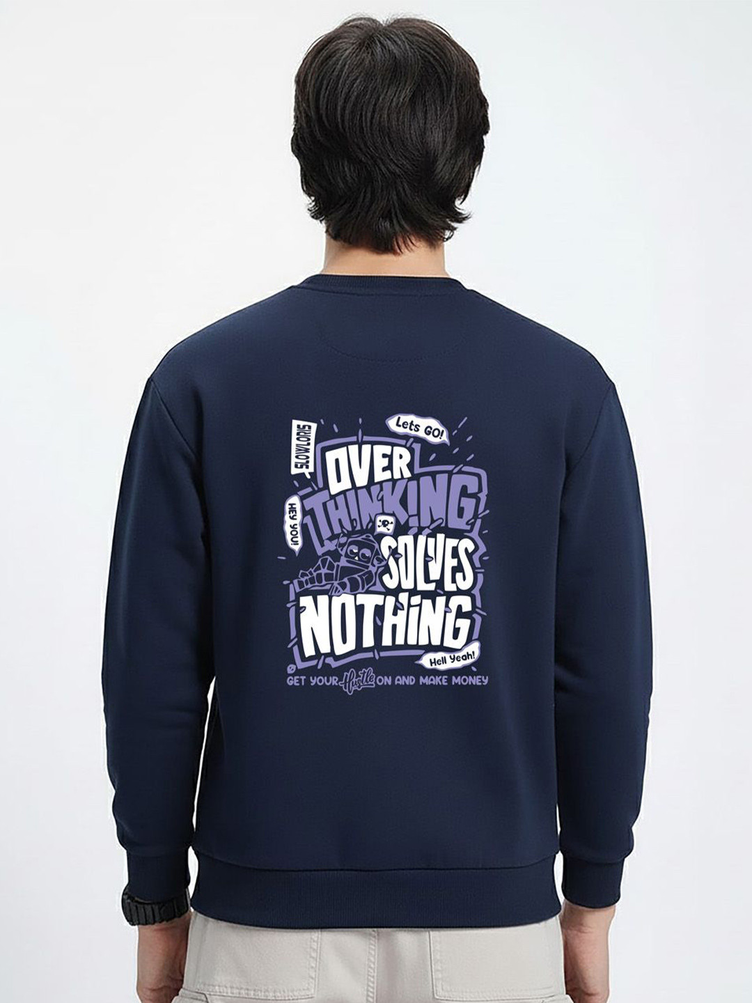 Navy Blue Typography Round Neck Full Sleeve Sweatshirt