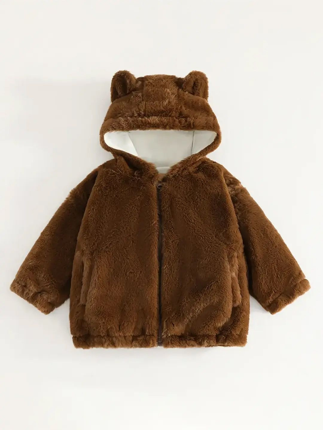 INCLUD Girls Brown Polar Fleece Hooded Zipper Jacket
