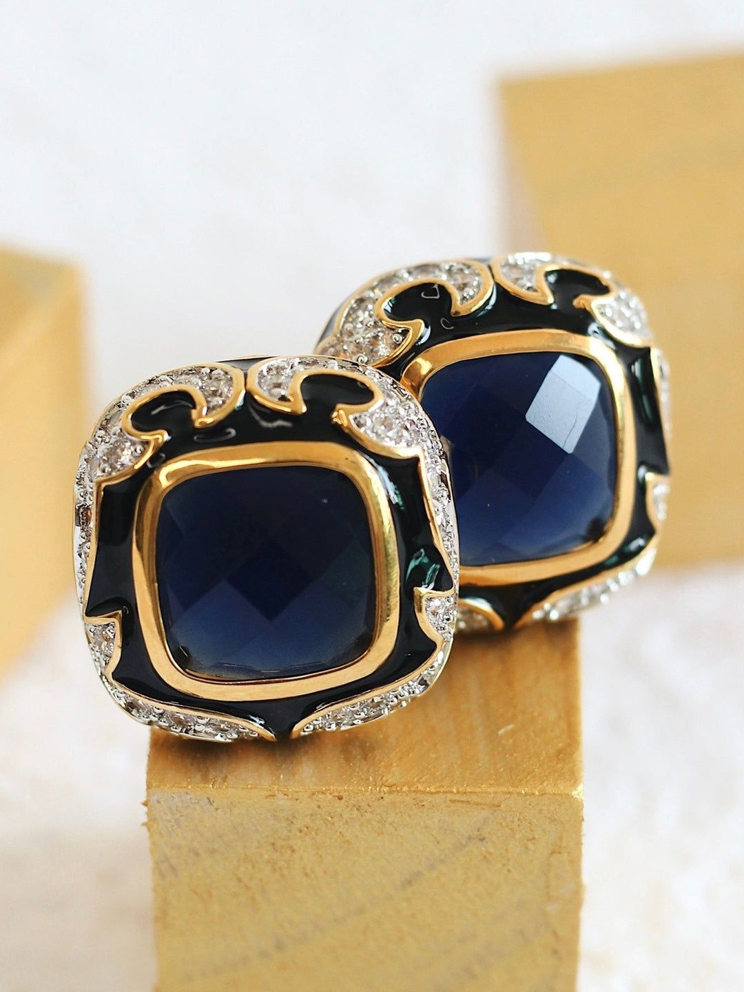 TAURIAN Becca Gold-Plated Emerald Square Studs