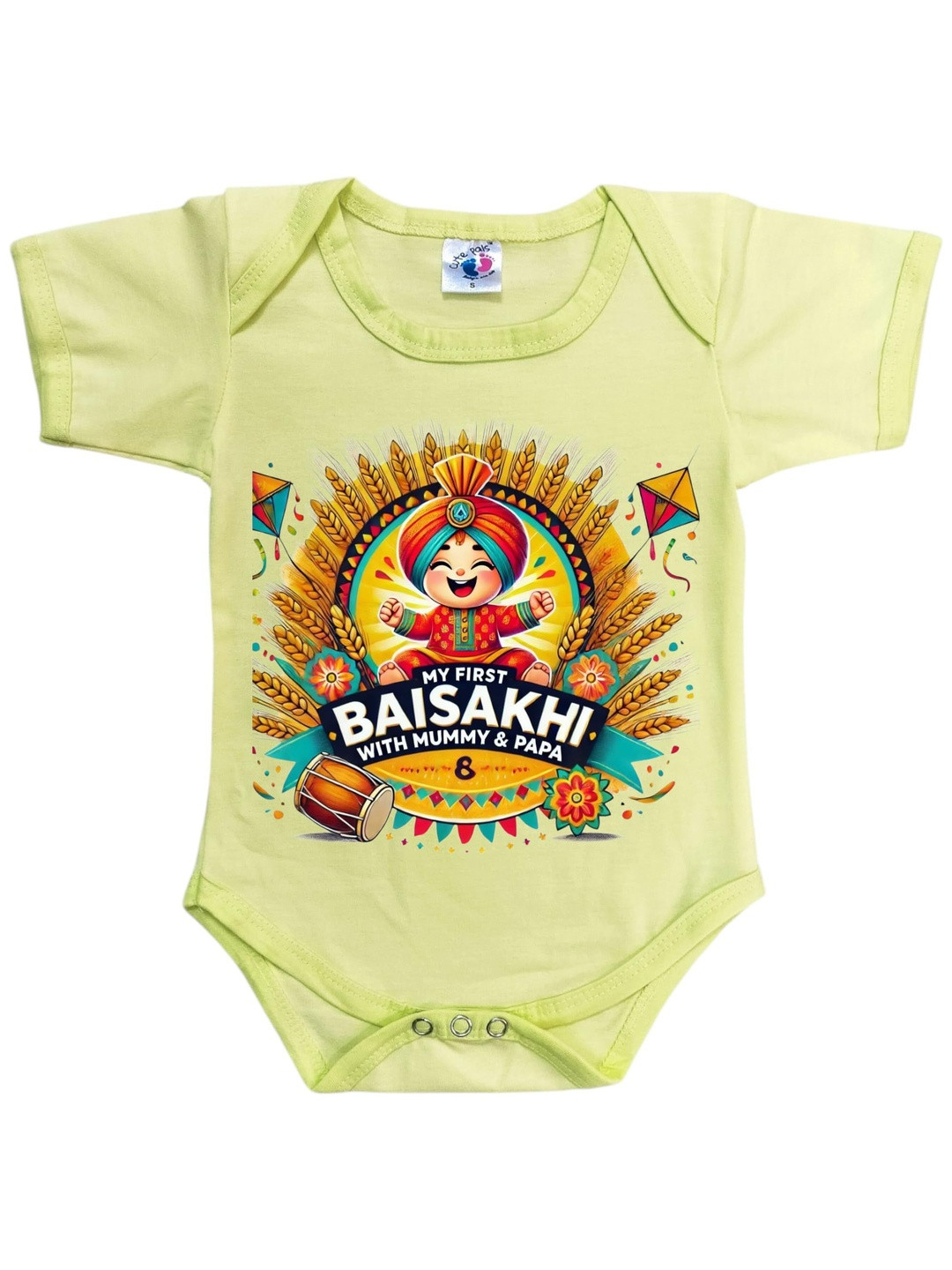 Cute Pals Infants My First Baisakhi Birthday Printed Cotton Bodysuit