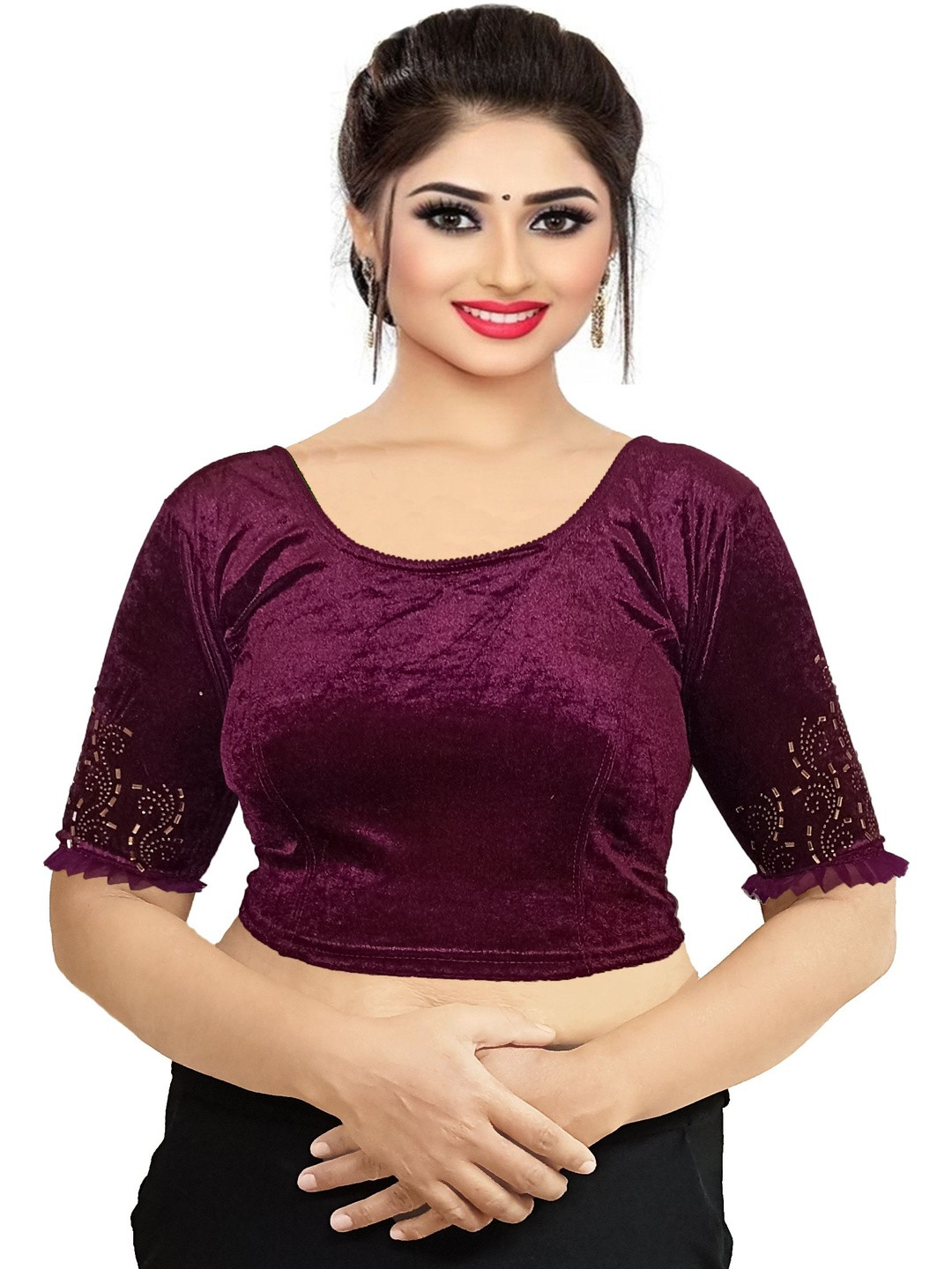 Readymade Women Round Neck Velvet Blouse