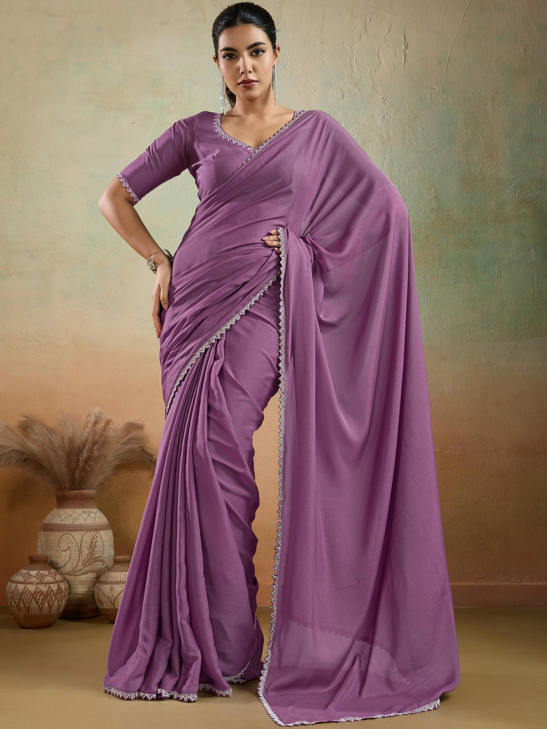 Smart Stree Beads and Stones Pure Georgette Handloom Saree