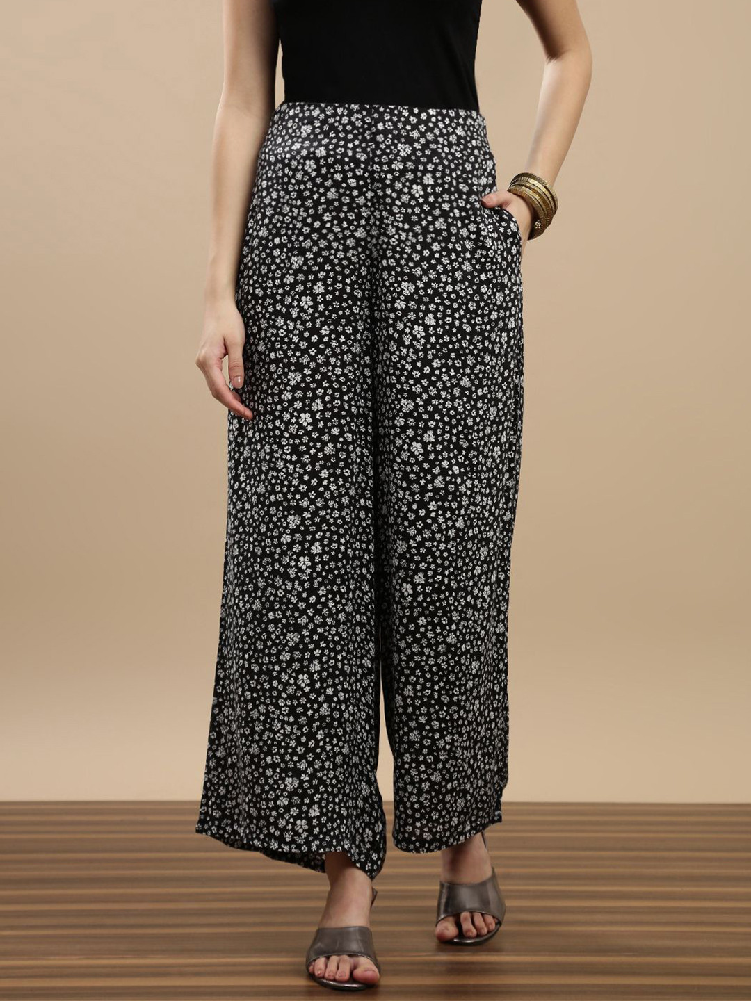 De Moza Women Floral Printed Viscose Rayon Ethnic Wide Leg Palazzos