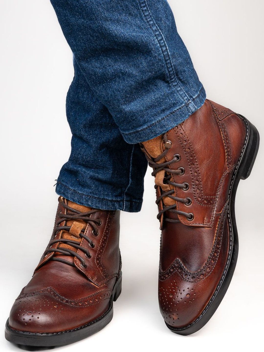 Alberto Torresi Lloyd Series 597 Men Leather Textured Brogues Boots