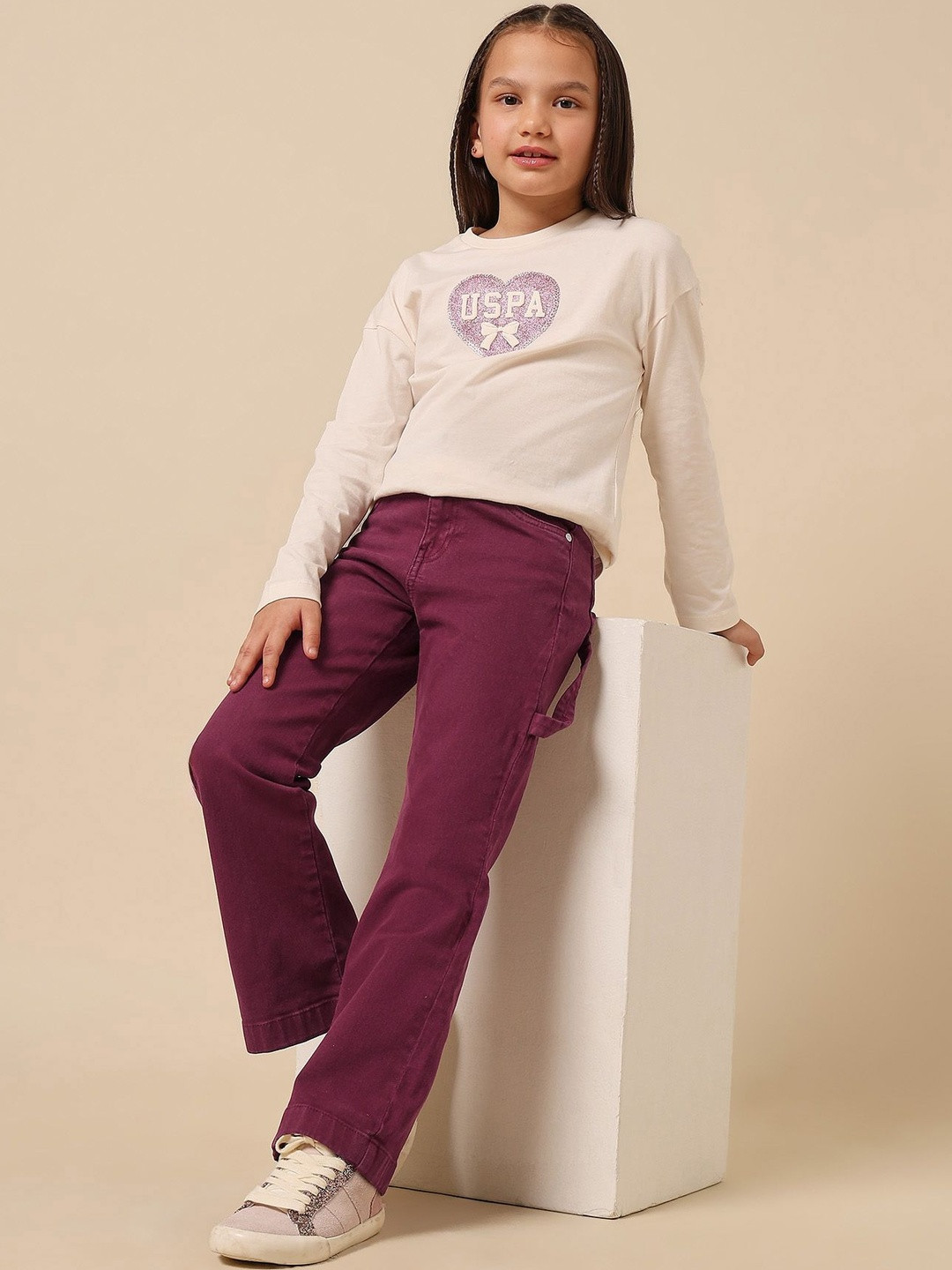 U.S. Polo Assn. Kids Girls Mid-Rise Stretchable Bootcut Jean