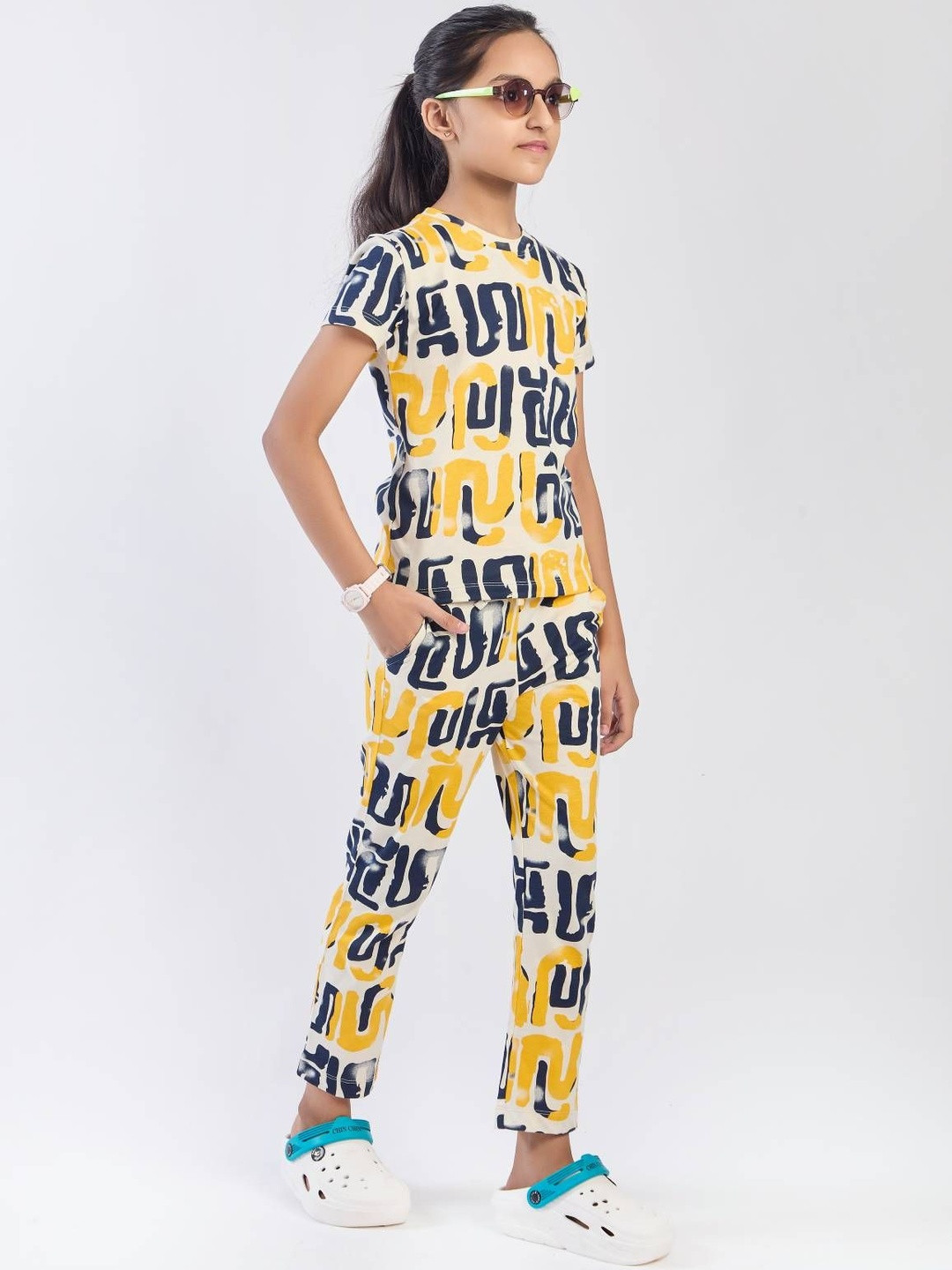 ONE SKY Printed Round Neck Pure Cotton T-shirt With Trousers