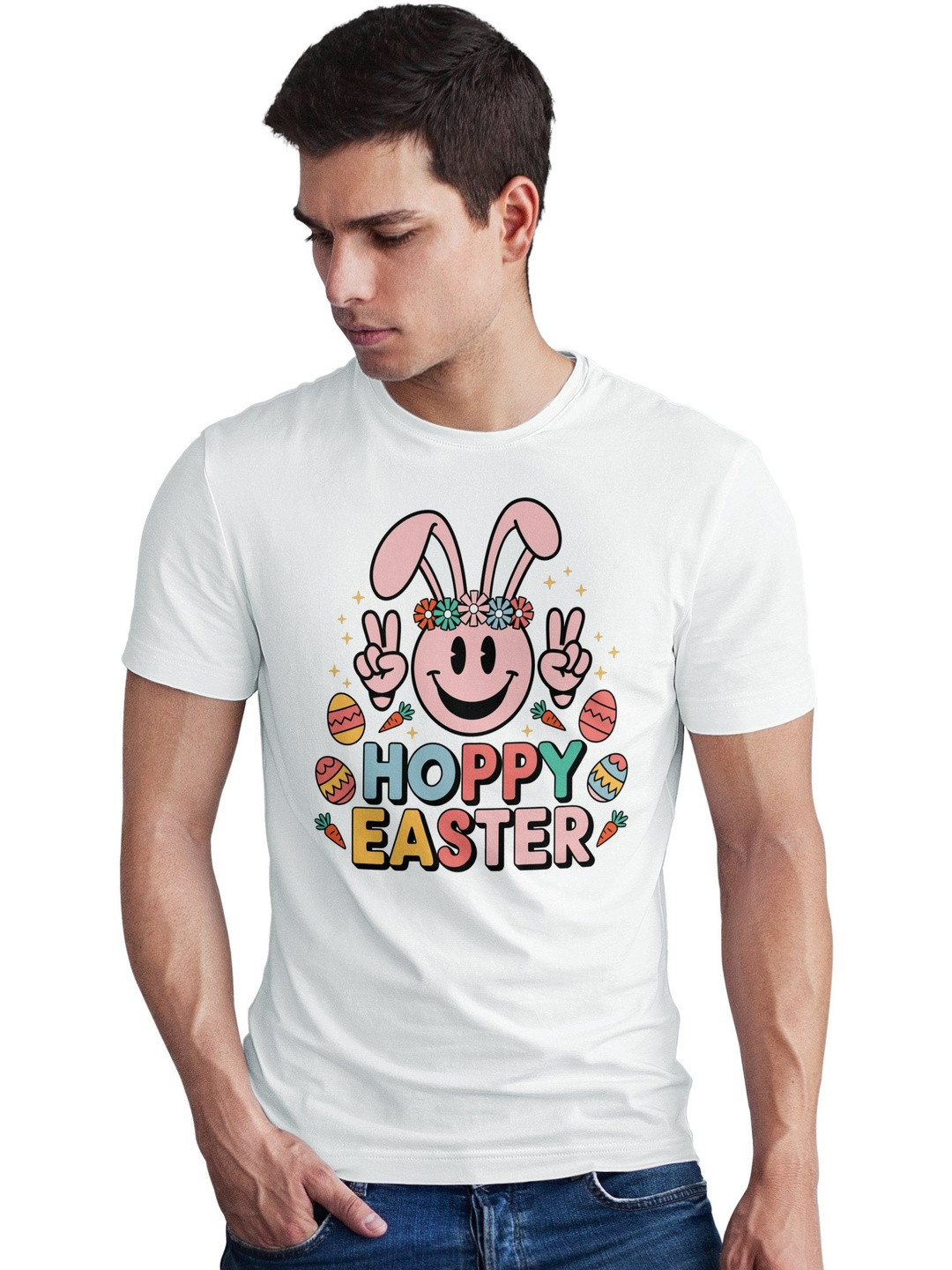 Seekbuylove Men Hoppy Easter Printed Round Neck Bio Finish Cotton T-shirt