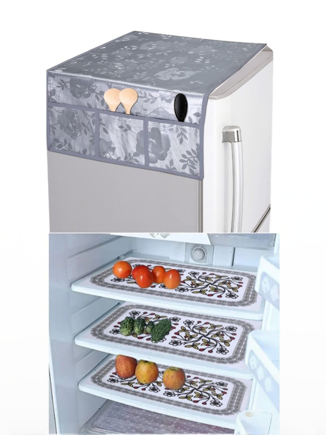 CROSMO Multi Coloured 4 Pieces Printed Refrigerator Covers