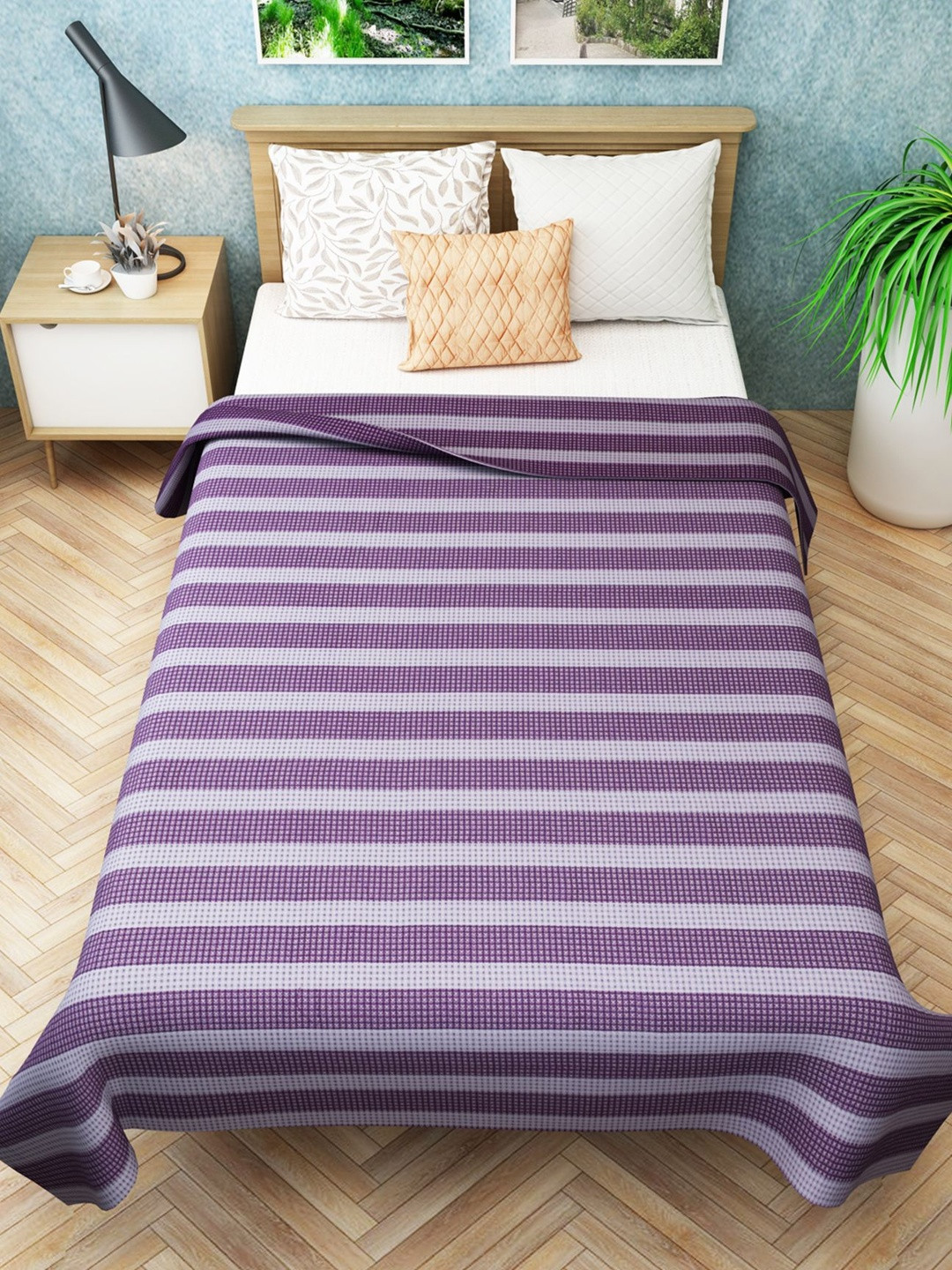 Athom Living Purple Striped 180 TC Single Bedsheet 135x220 cm