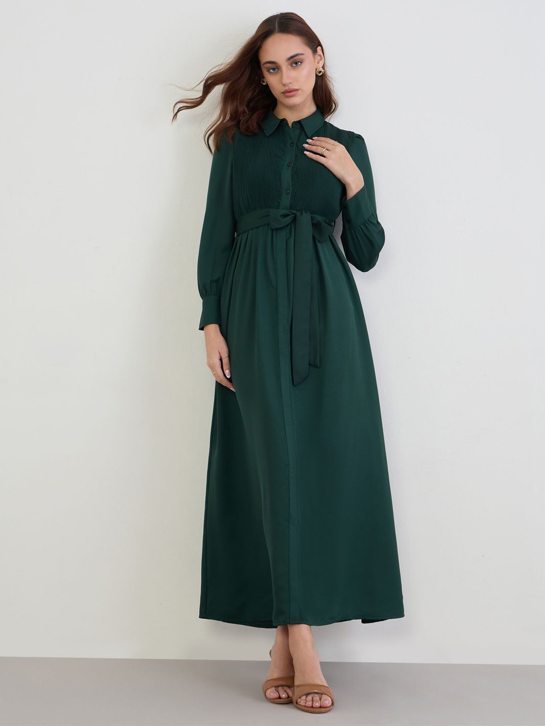 Styli Women Plain Long Sleeves Maxi Dress