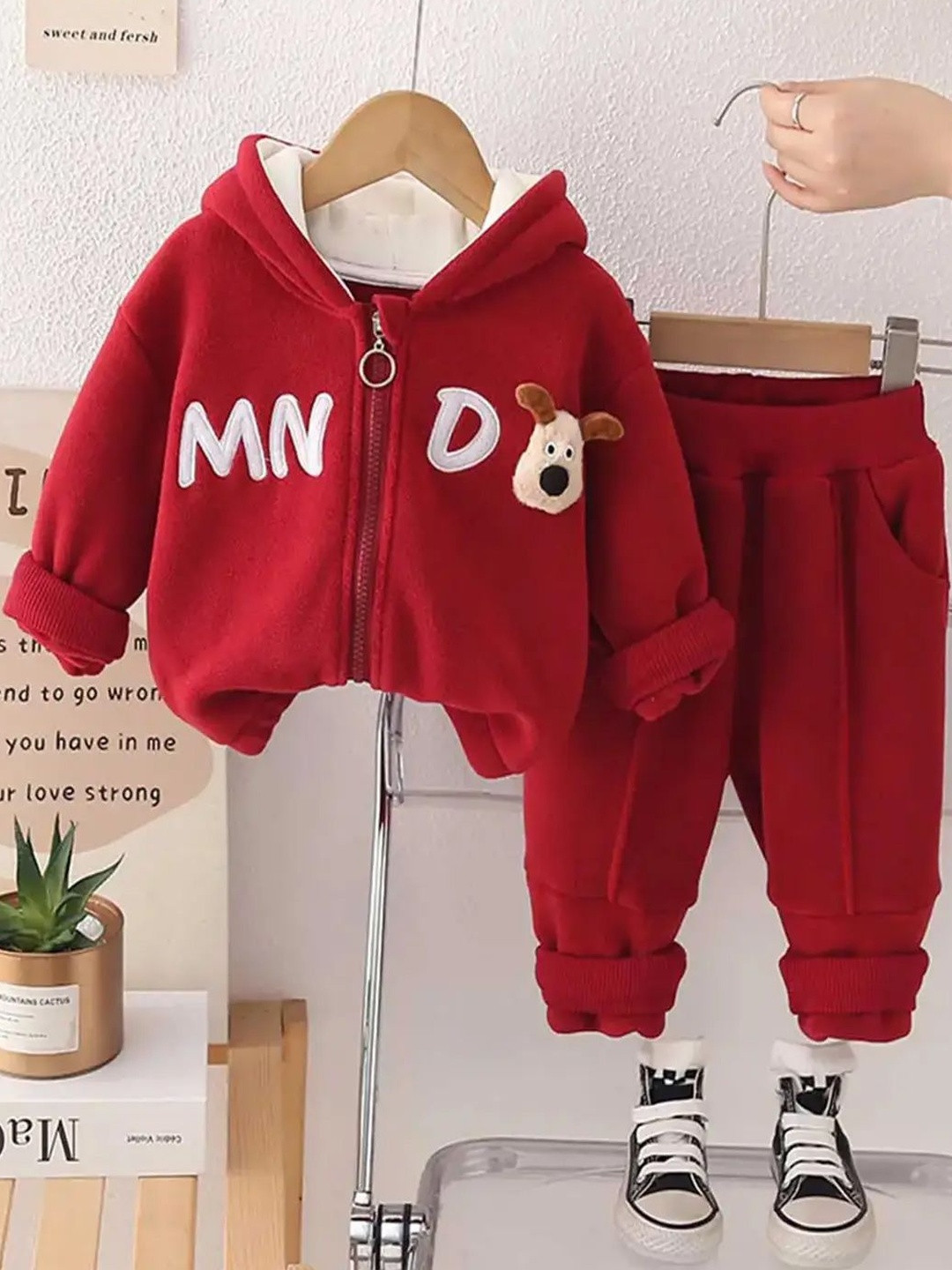 INCLUD Boys Embroidered Fleece Hooded Zipper Jacket With Jogger