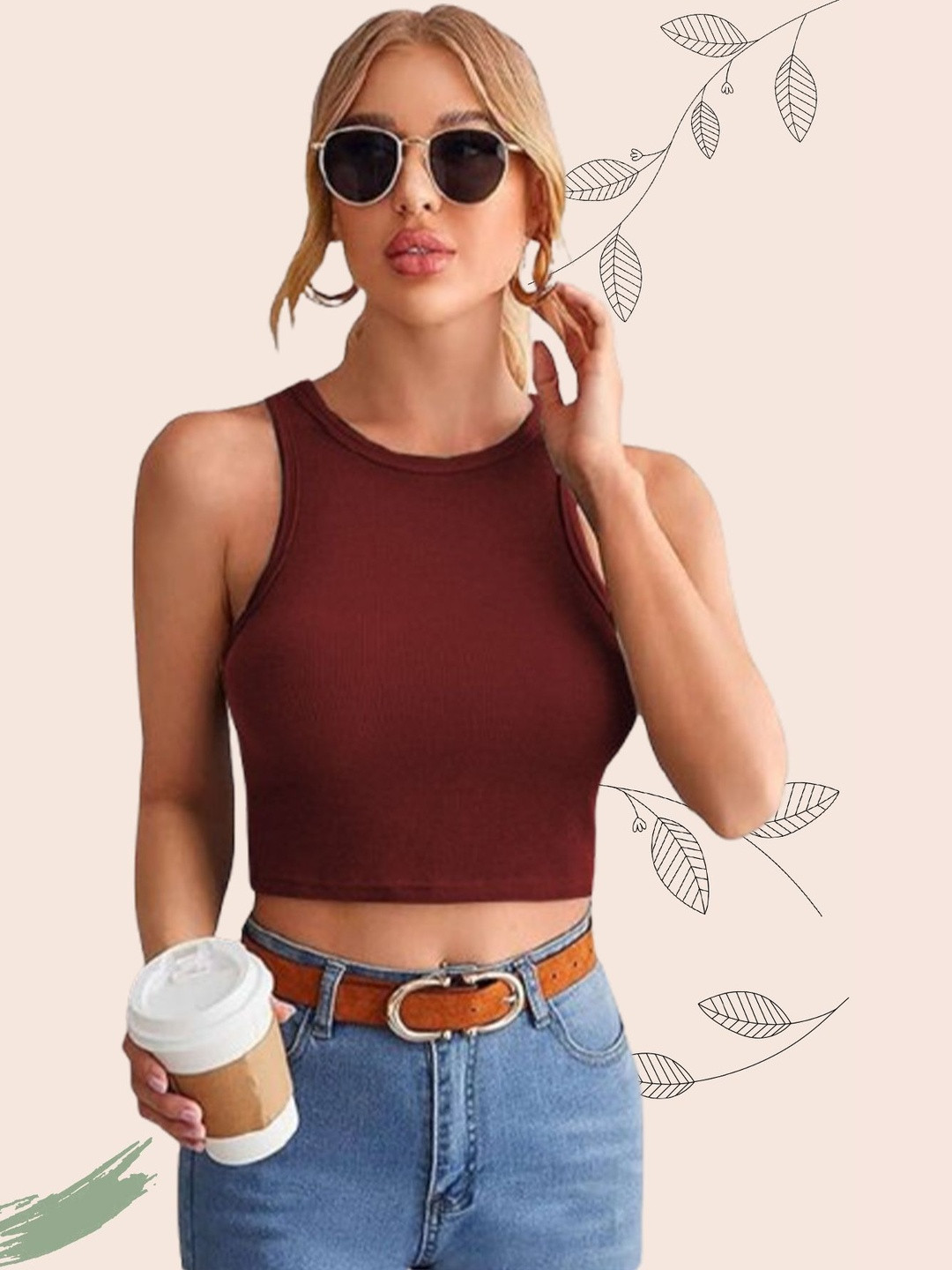 KIK33 Ribbed High Neck Tank Crop Top