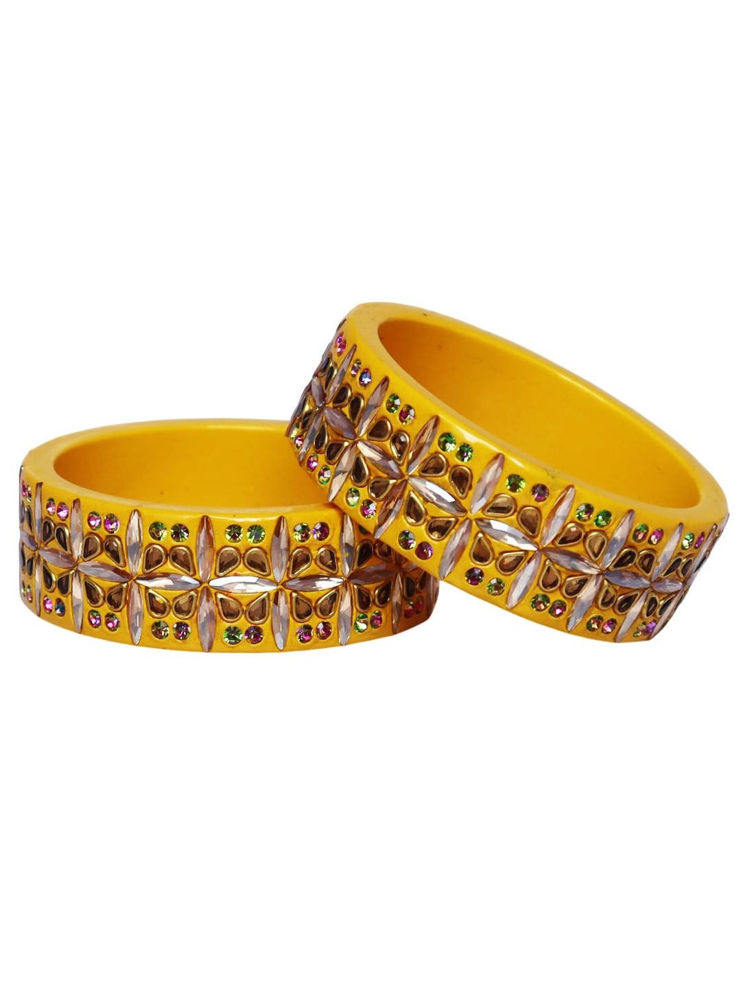 TAJ BRIDAL STORE Yellow Lac Kada Bangles