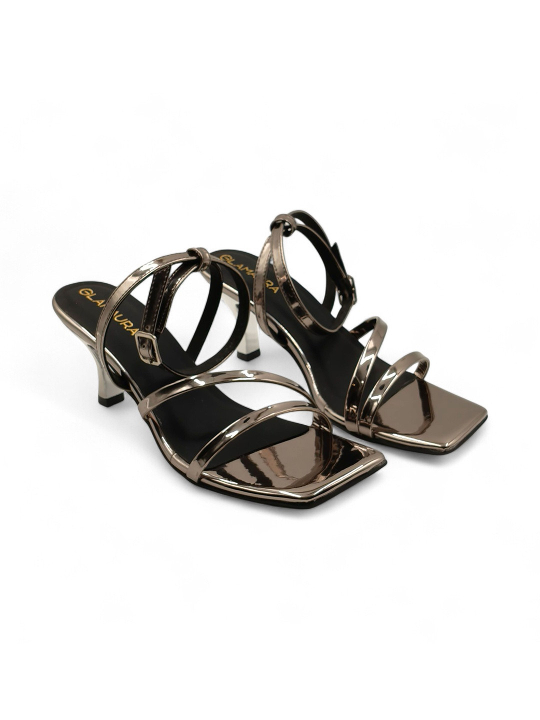 GLAMAURA Kitten Strappy Sandals With Ankle Loop