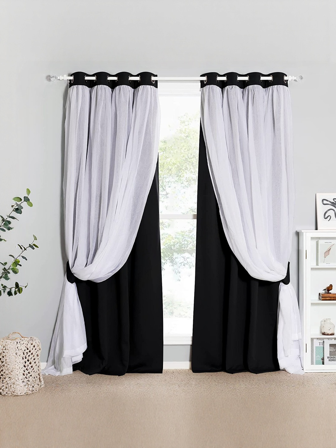 BFAM Set of 2 Floral Black Out Door Curtain