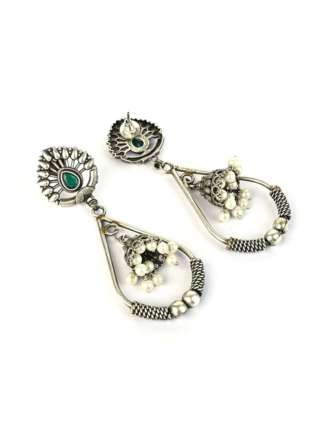 PATOLA BY VJ 92.5 Silver-Plated Artificial Stones and Beads Dome Shaped Jhumkas Earrings
