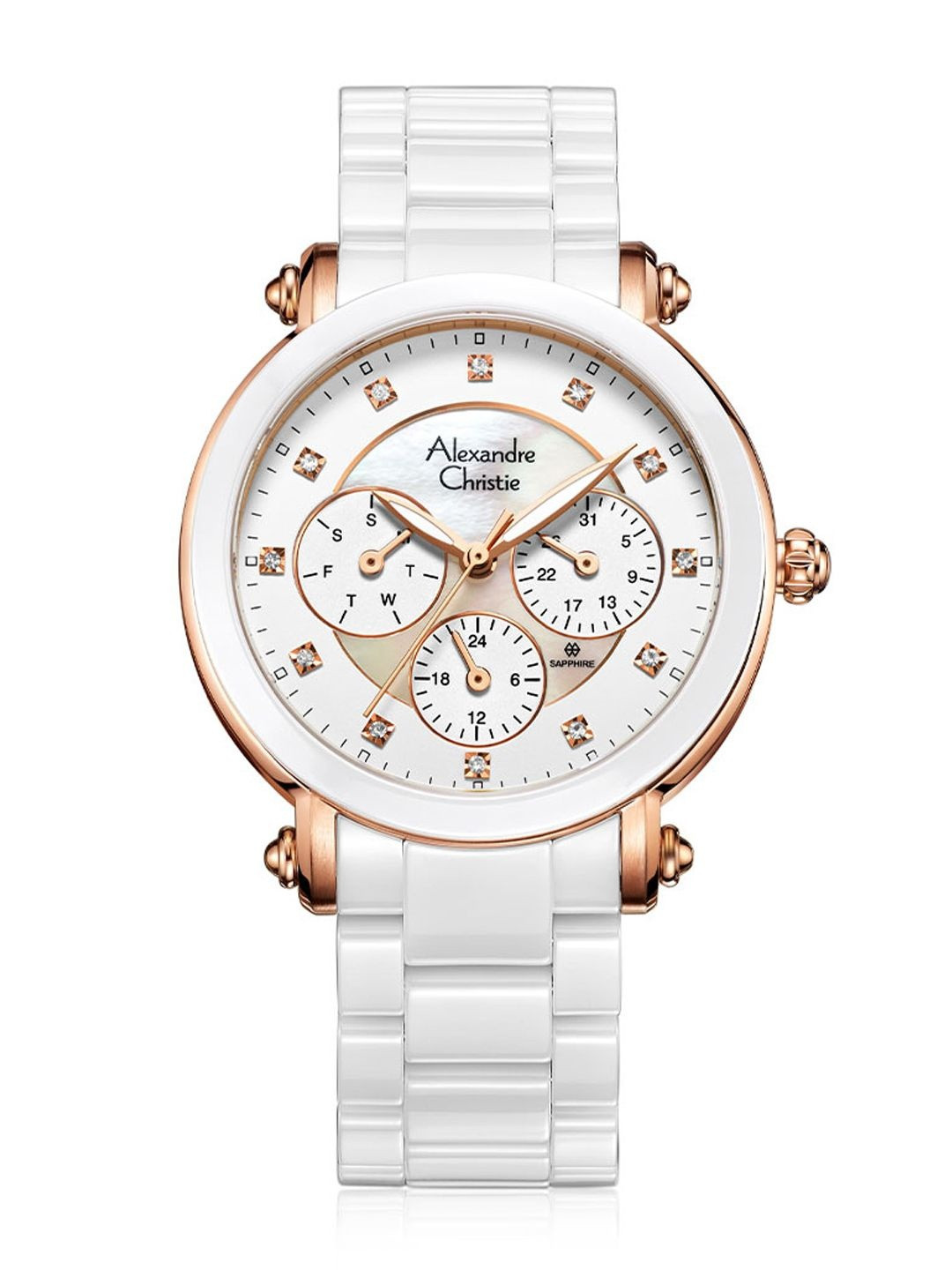 Alexandre Christie Women Ceramic Bracelet Style Quartz Analogue Watch 2377BFBRGSL