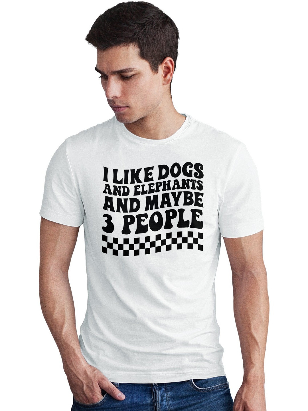 Seekbuylove Men I Like Dogs And Elephants  Printed Round Neck Bio Finish Cotton T-shirt