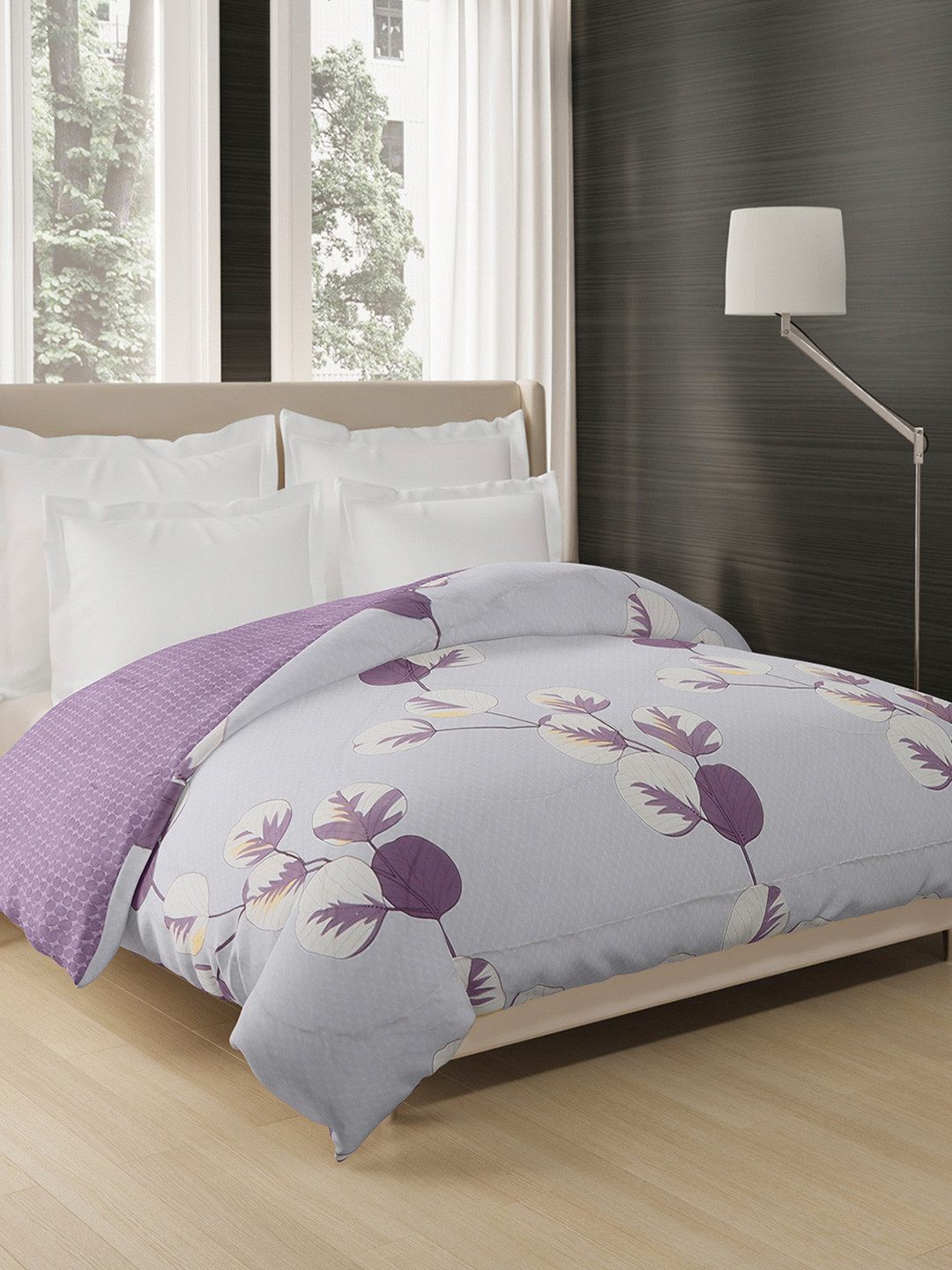 Status Grey & Purple All Season Reversible Printed 210 GSM Double Bed Comforter