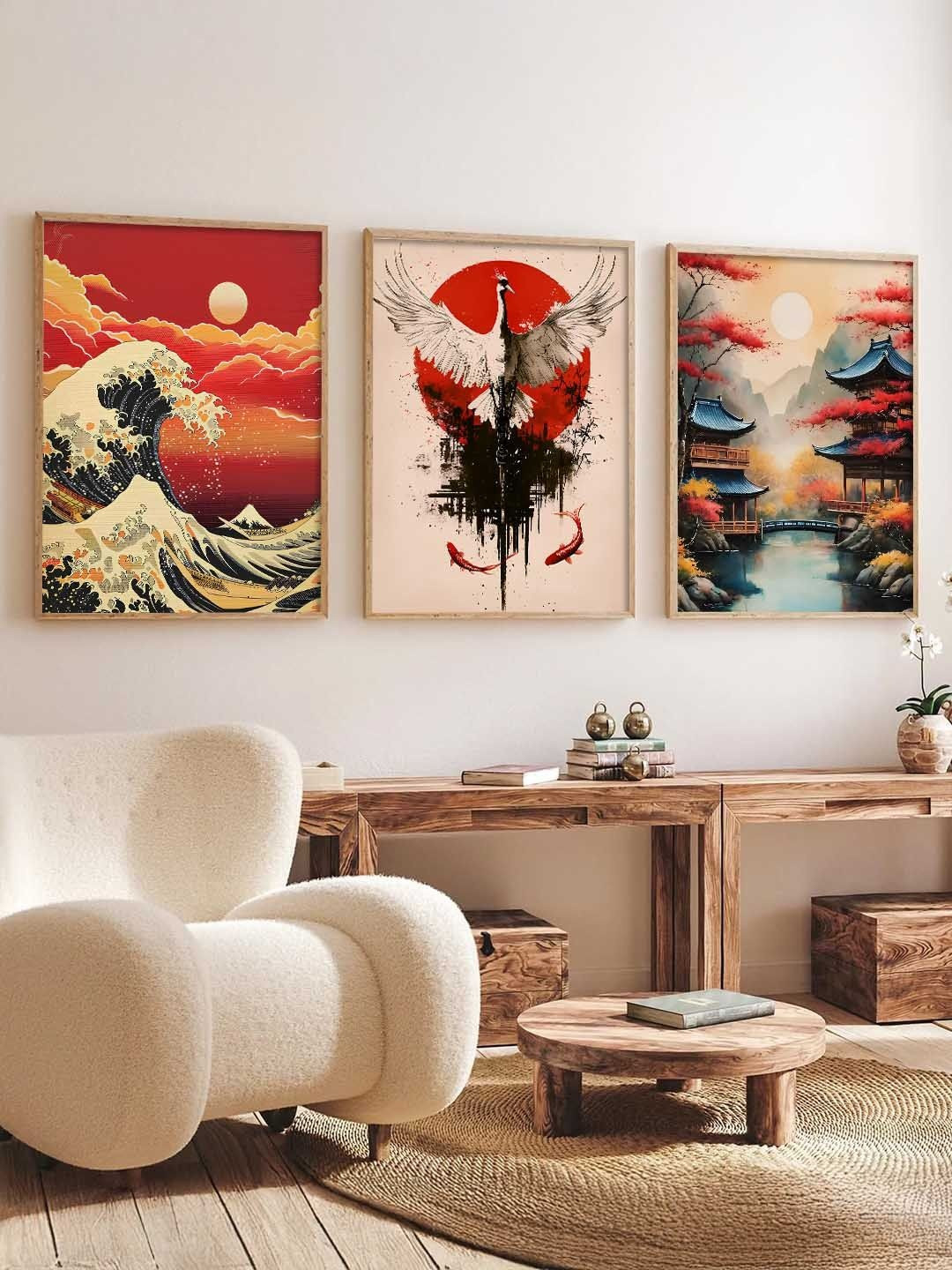 Kotart Red 3 Pieces Sports Car Printed Wooden Wall Arts