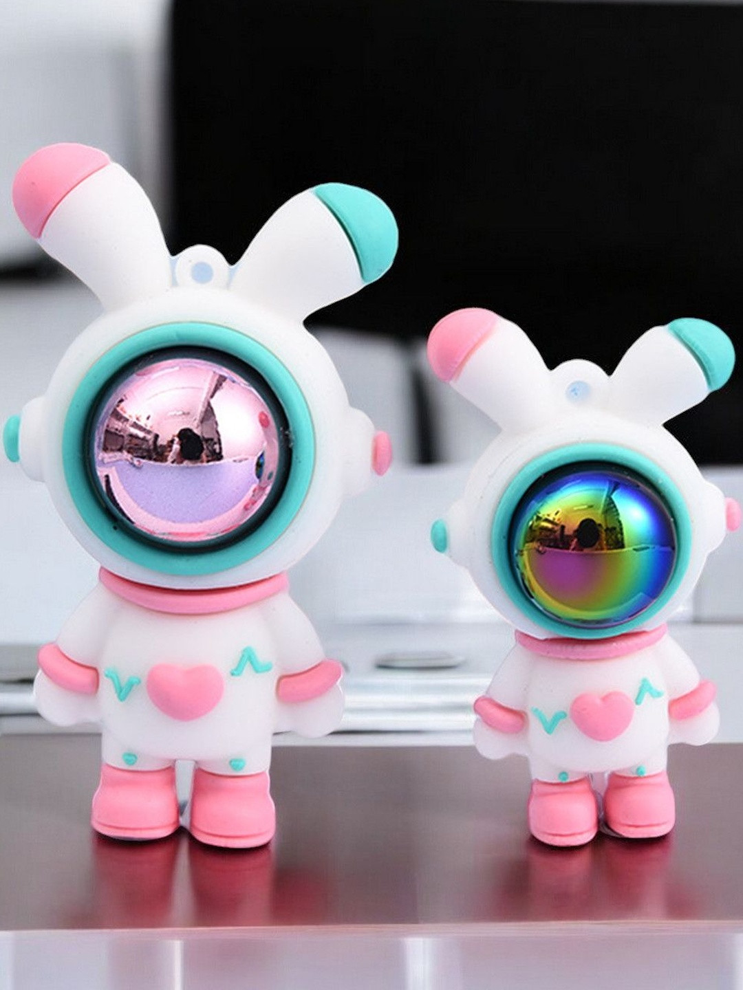 DEALSEVEN FASHION White And Pink 2 Pieces Cute Rabbit Ear Astronaut Figurine Showpieces