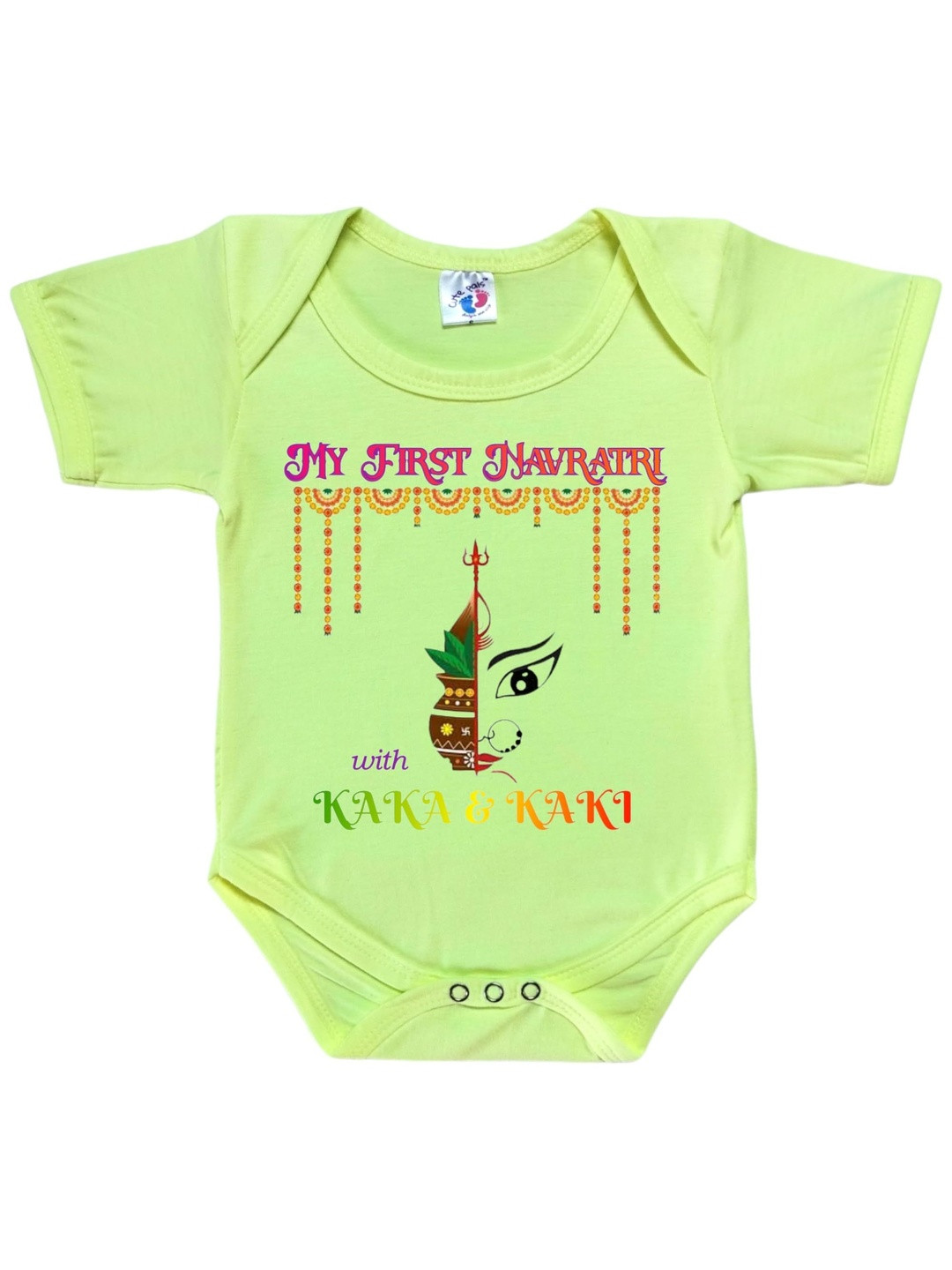 Cute Pals Infants My First Navratri Durga Puja With Kaka & Kaki Printed Cotton Bodysuit