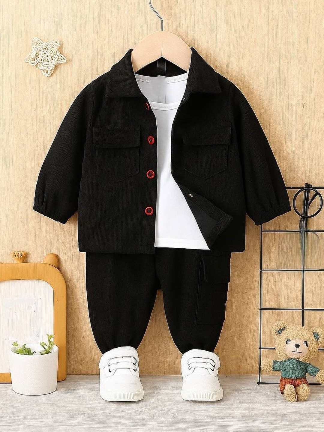 FASTDEAL Boys Shirt Collar Long Sleeves Pure Woolen Clothing Set